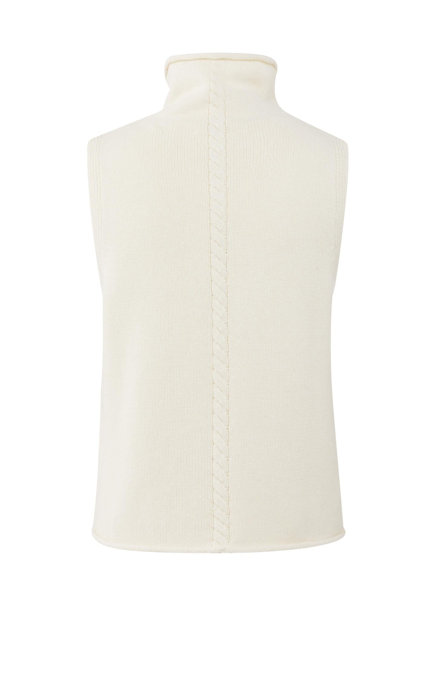 Sleeveless sweater with high neck and cable detail