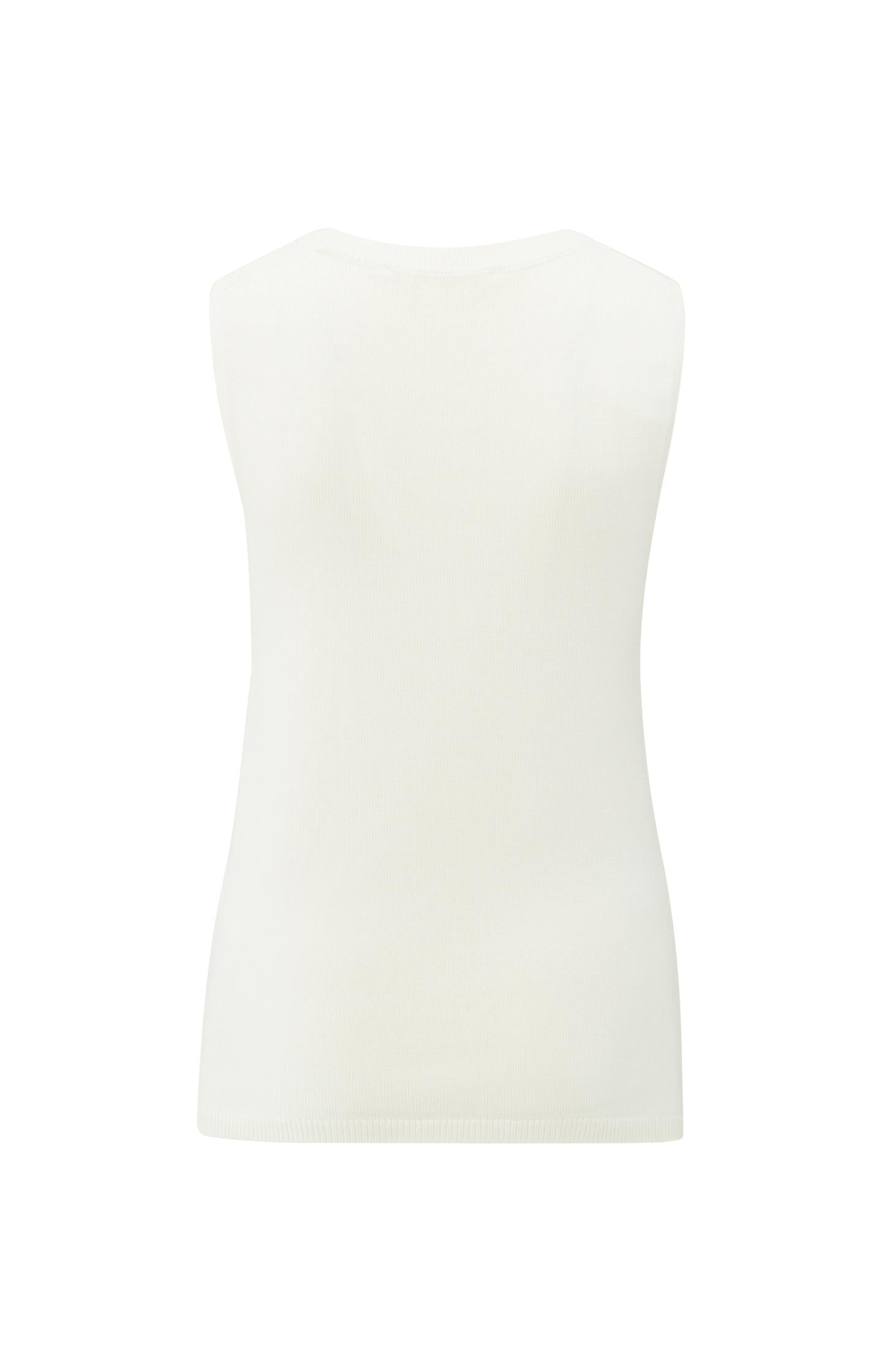 Off White mouwloze trui met knoopdetail in de taille en ronde hals - YAYA