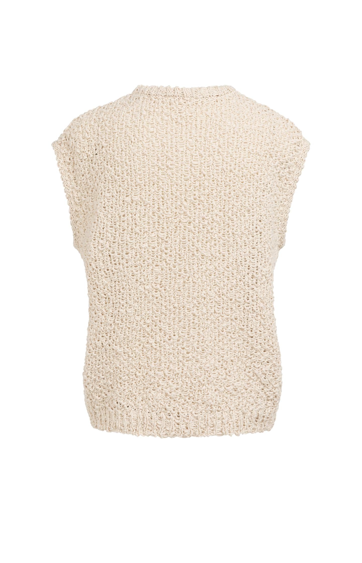 Sleeveless sweater with open-knit texture