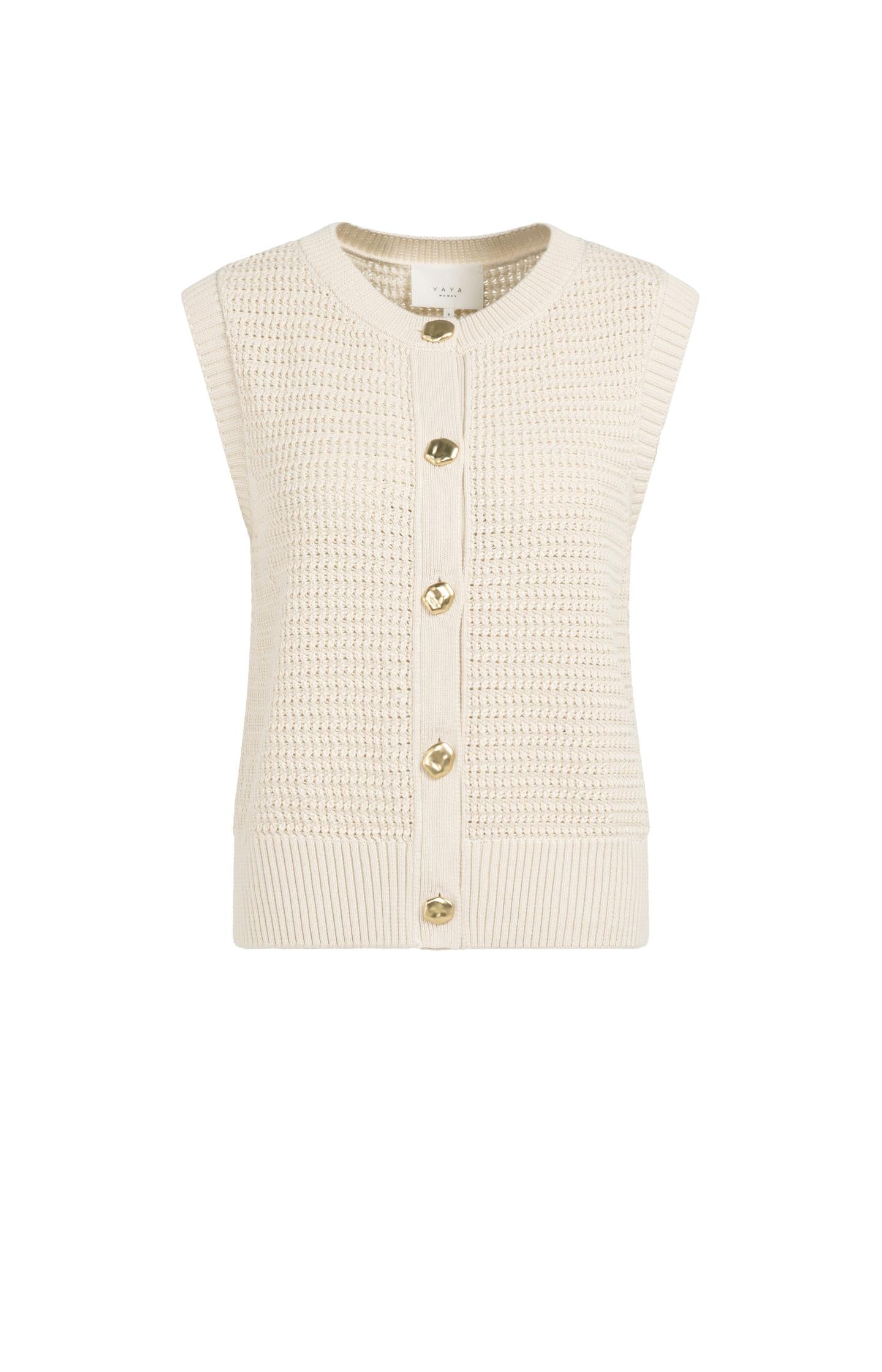 Sleeveless textured cardigan with gold-tone buttons - Type: product