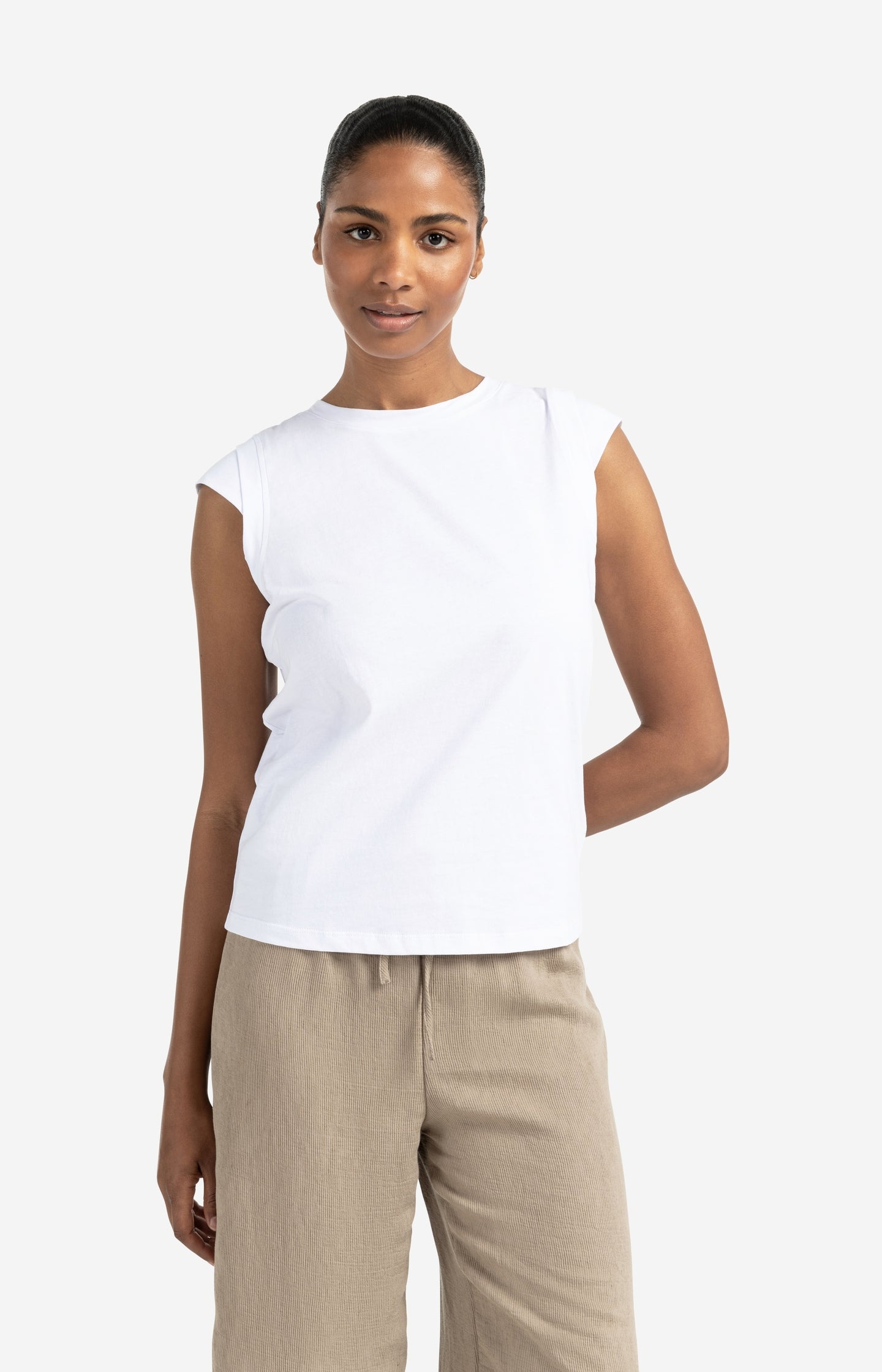 Sleeveless top with folded shoulder detail