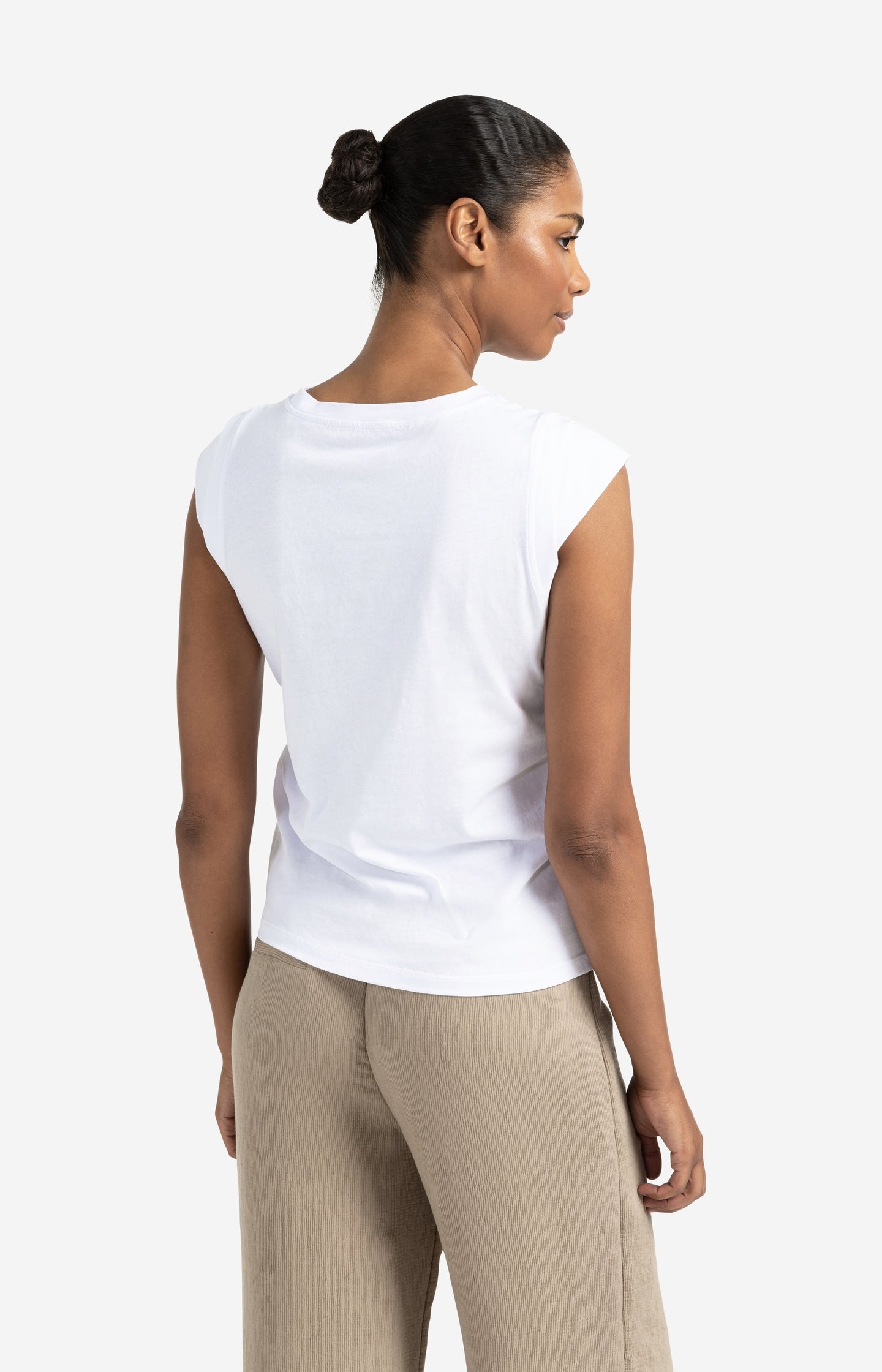 Sleeveless top with folded shoulder detail