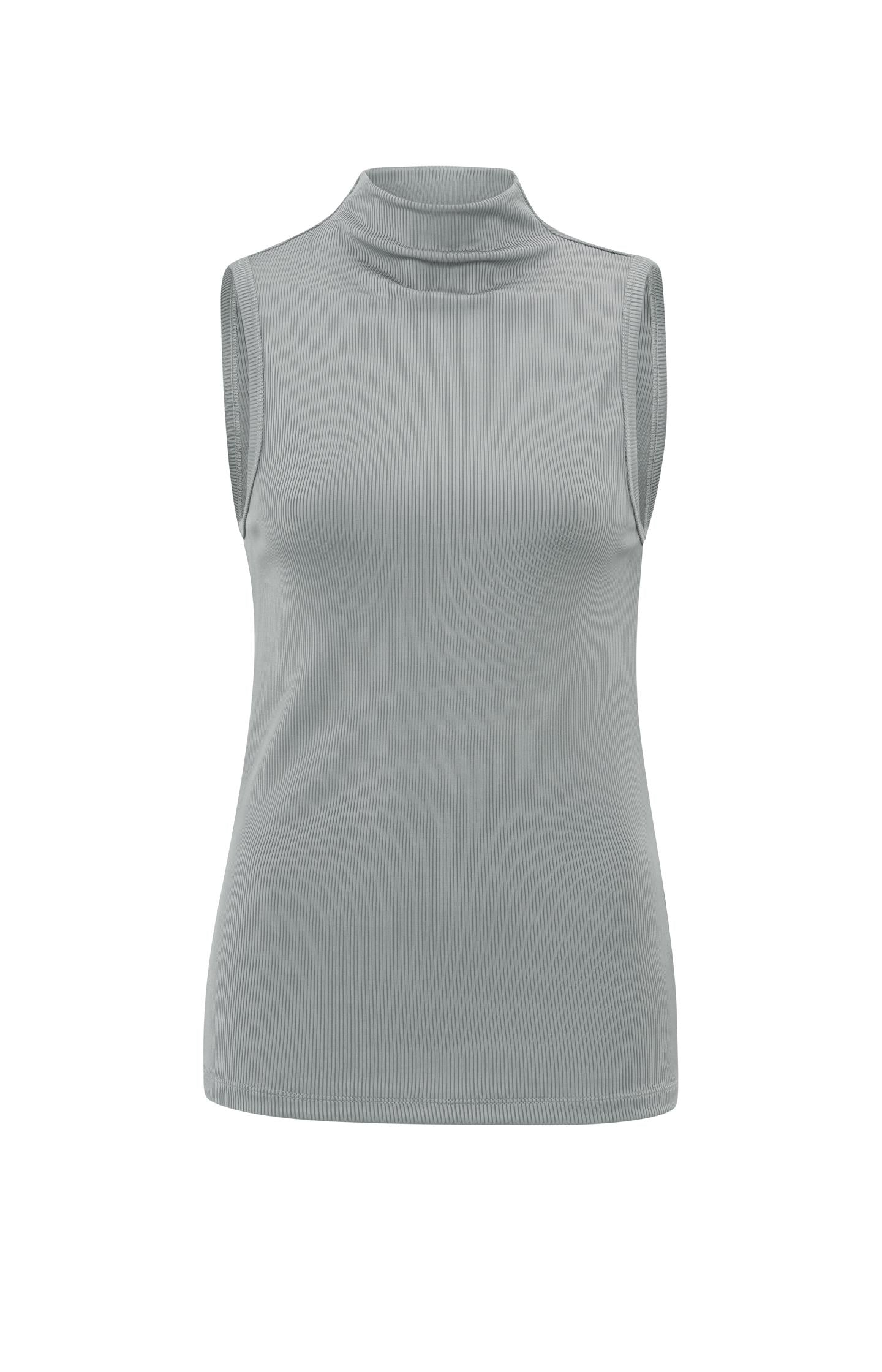 Sleeveless top with high collar and rib structure - Type: product