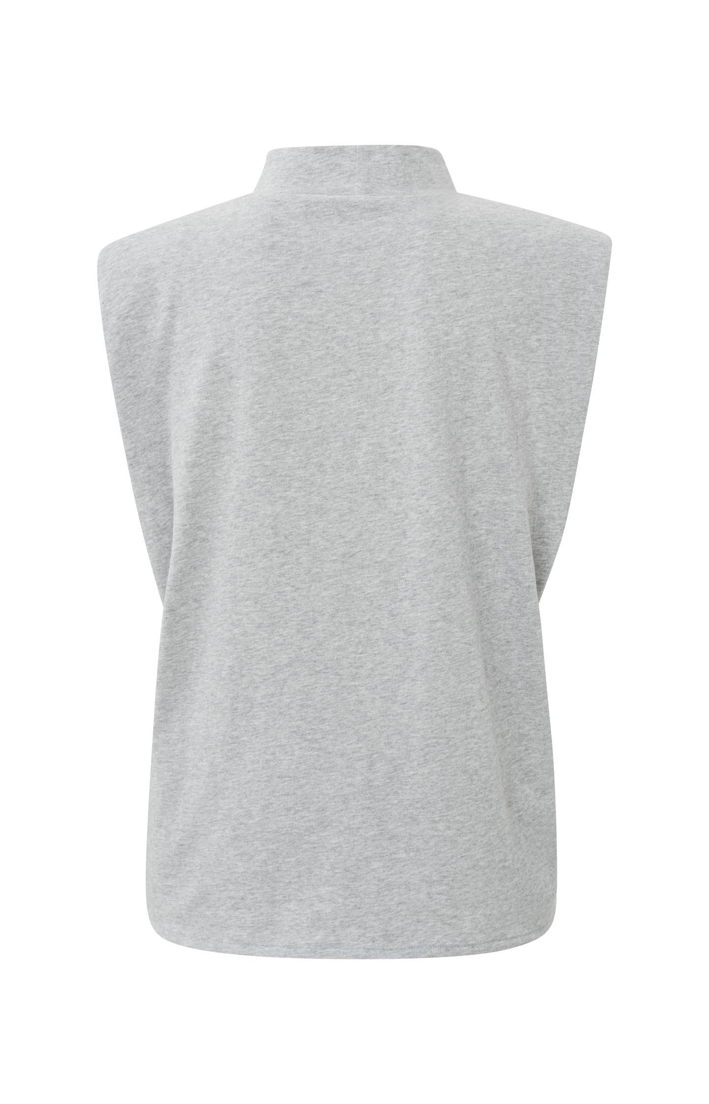 Sleeveless top with high neck and shoulder pad in cotton