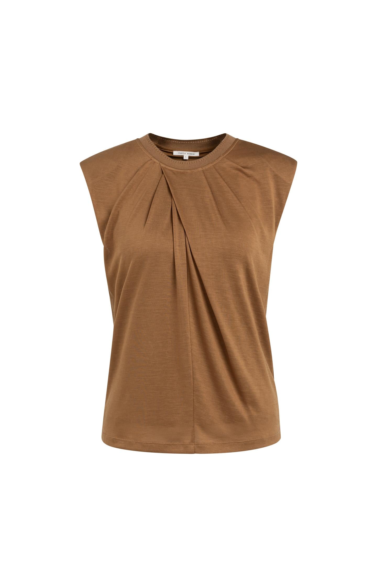 Sleeveless top with pleated neckline detail