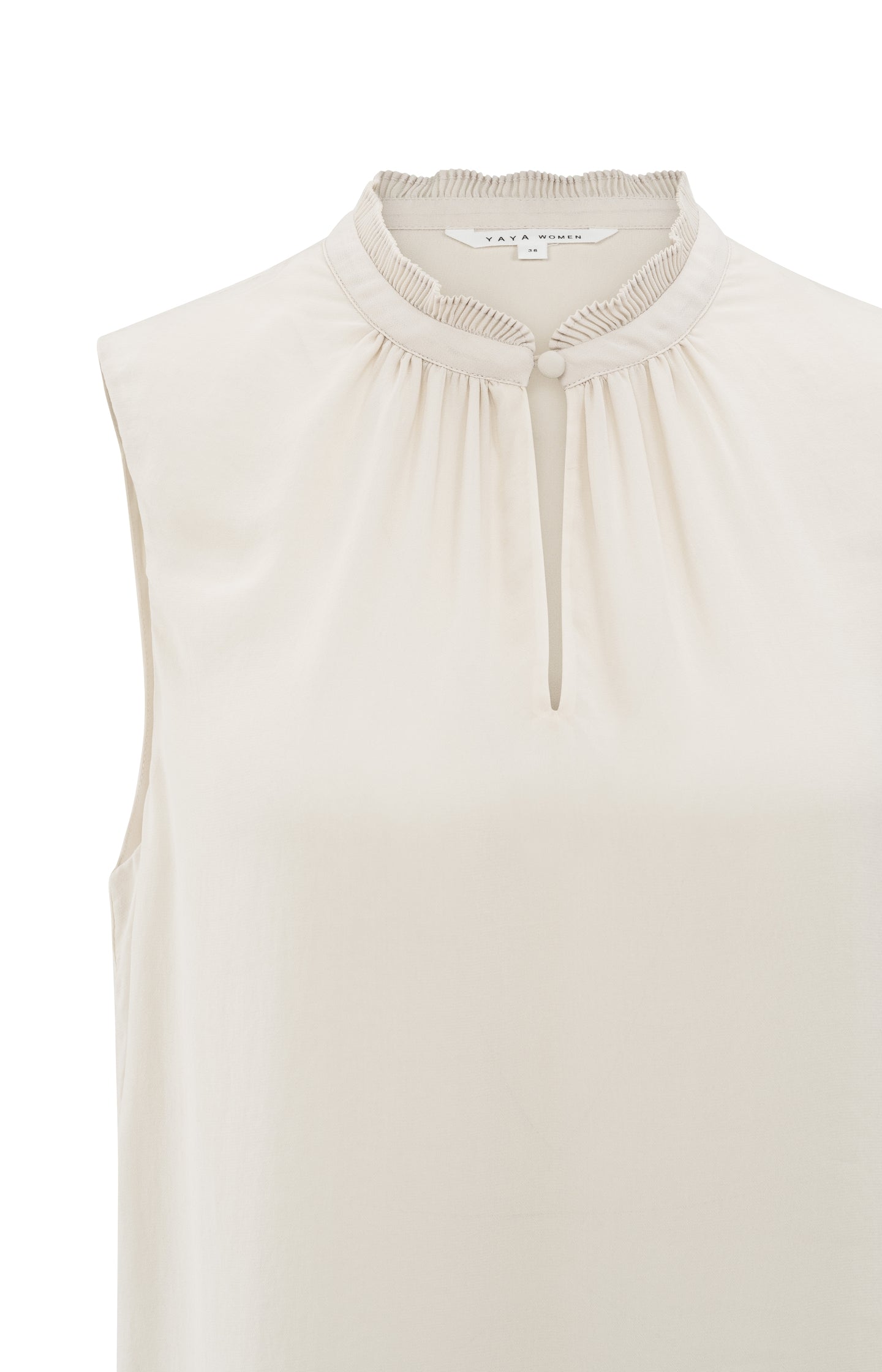 Sleeveless top with ruffled collar and keyhole detail