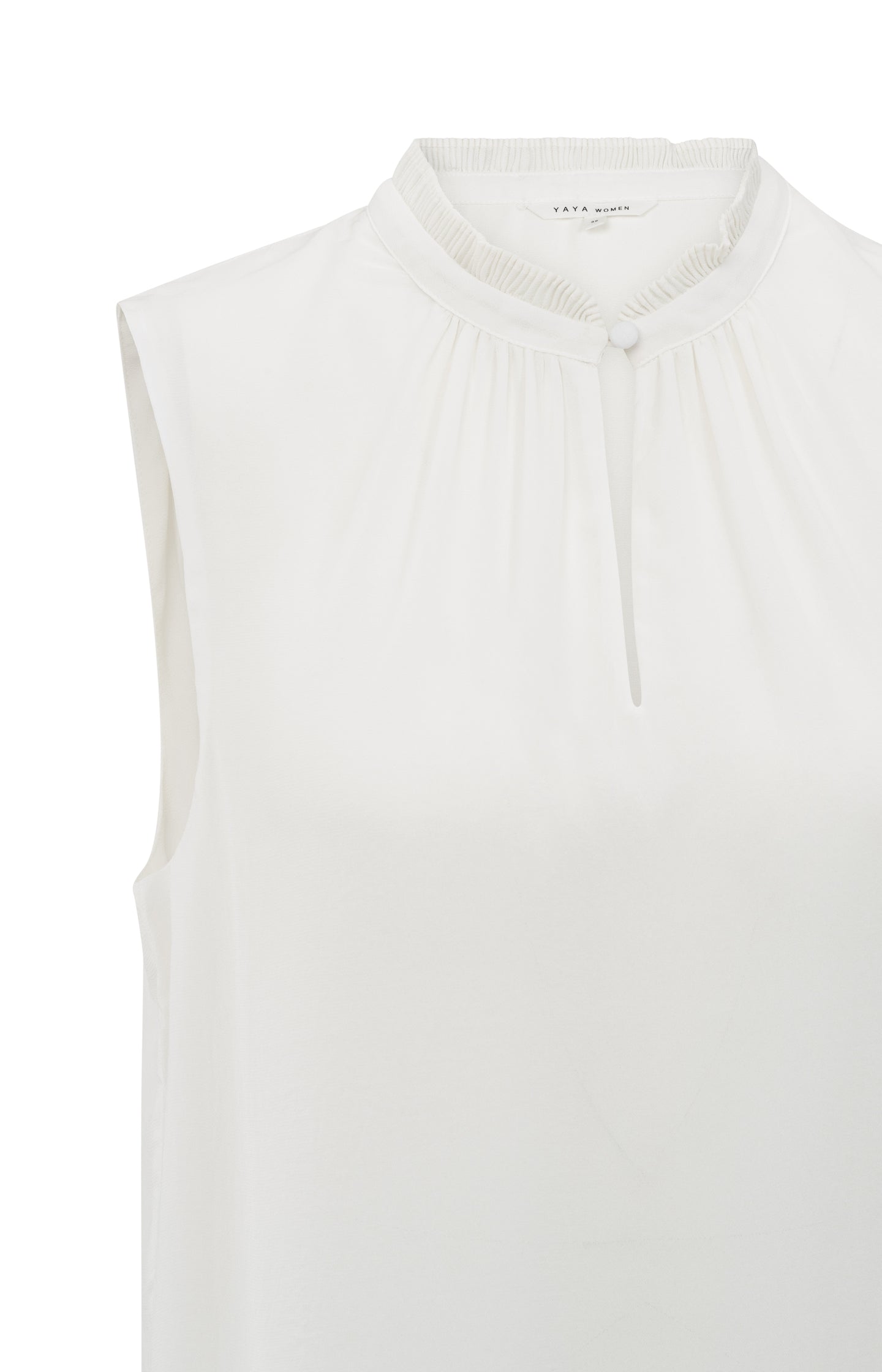Sleeveless top with ruffled collar and keyhole detail