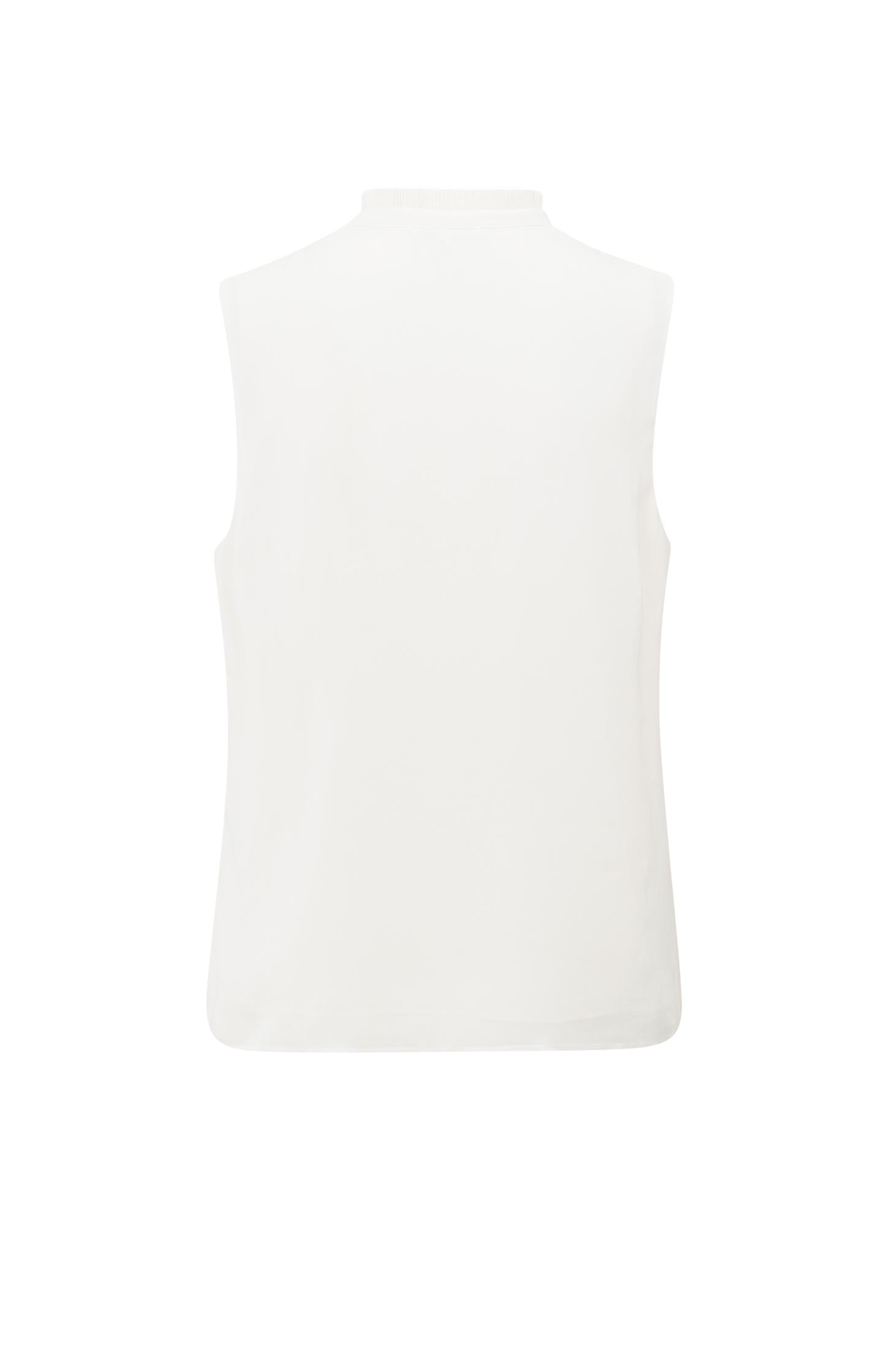 Sleeveless top with ruffled collar and keyhole detail