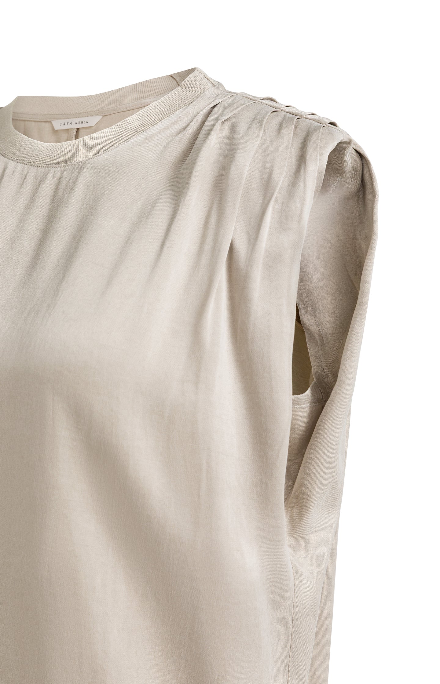 Sleeveless top with shoulder pleats