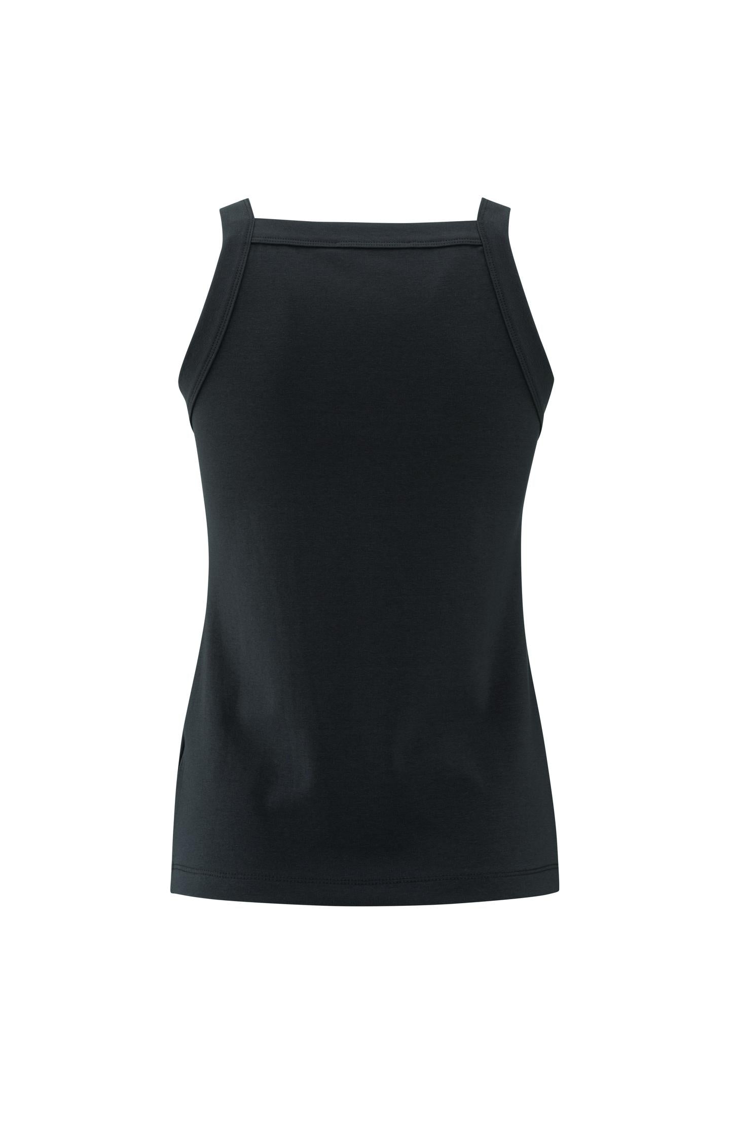 Sleeveless top with straight neckline and fitted fit