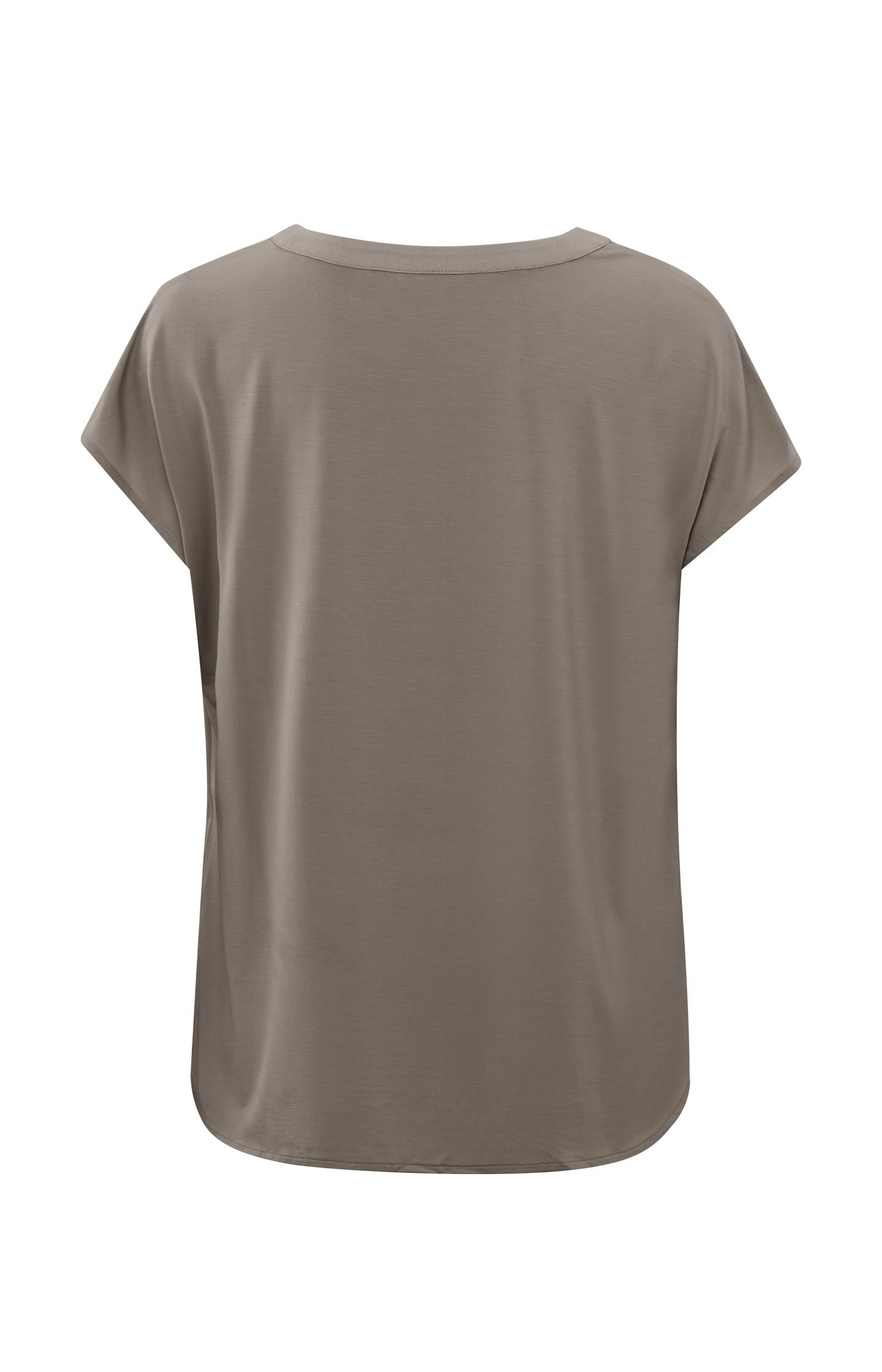 Flowy top with short sleeves, V-neck in mixed materials