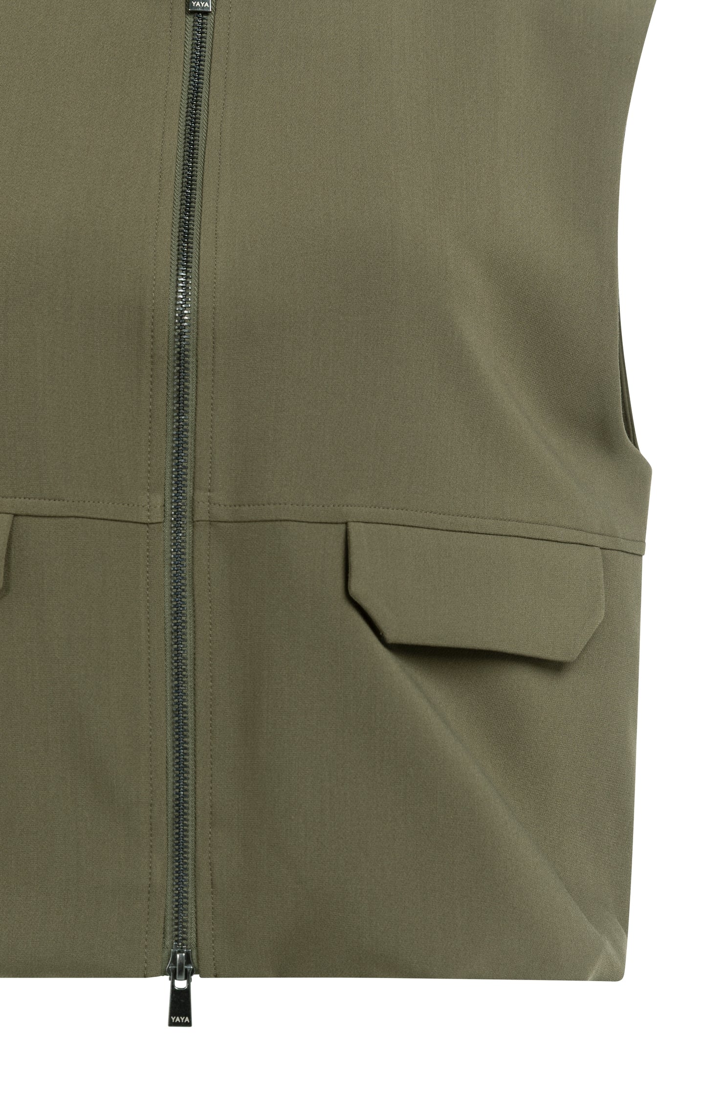 Sleeveless woven jacket with balloon-shaped hem