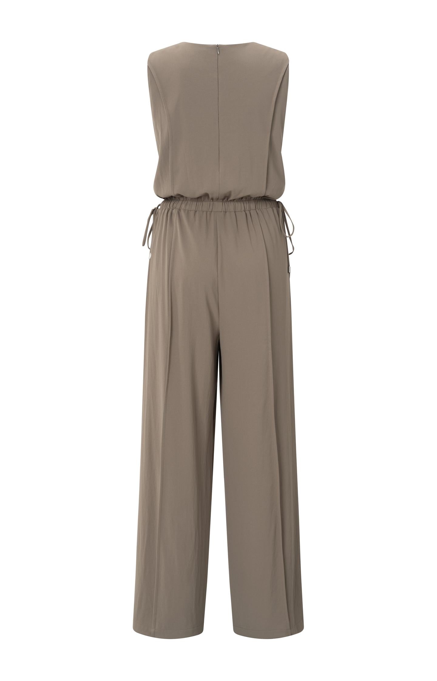 Sleeveless woven jumpsuit with cord detail