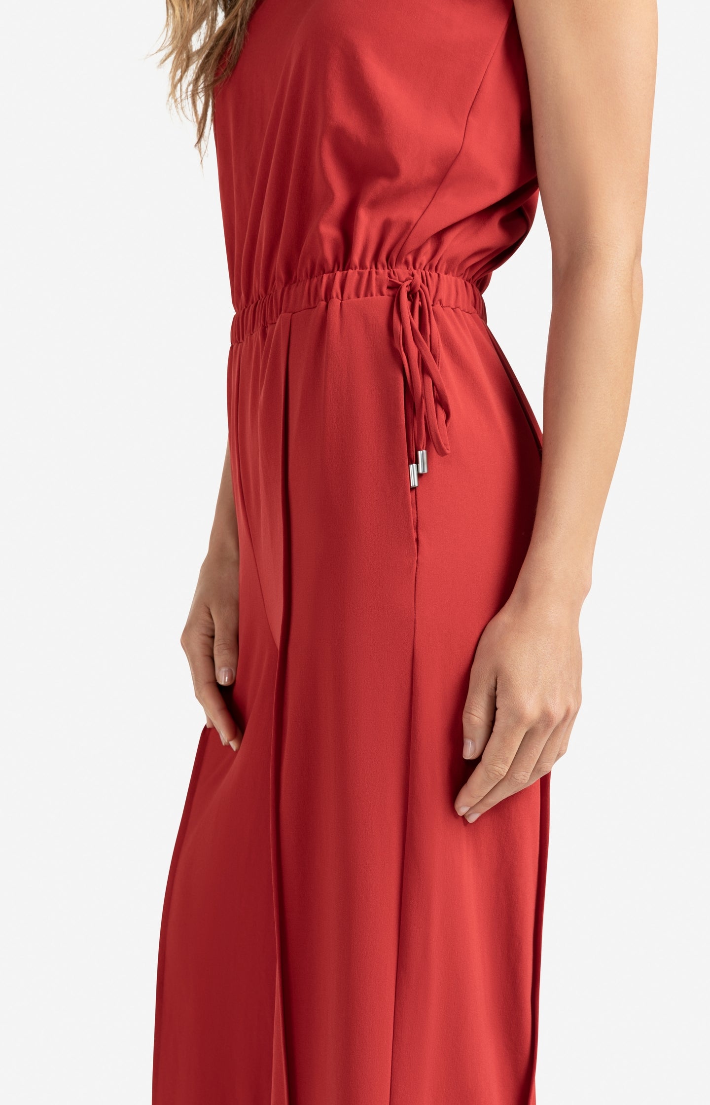 Sleeveless woven jumpsuit with cord detail