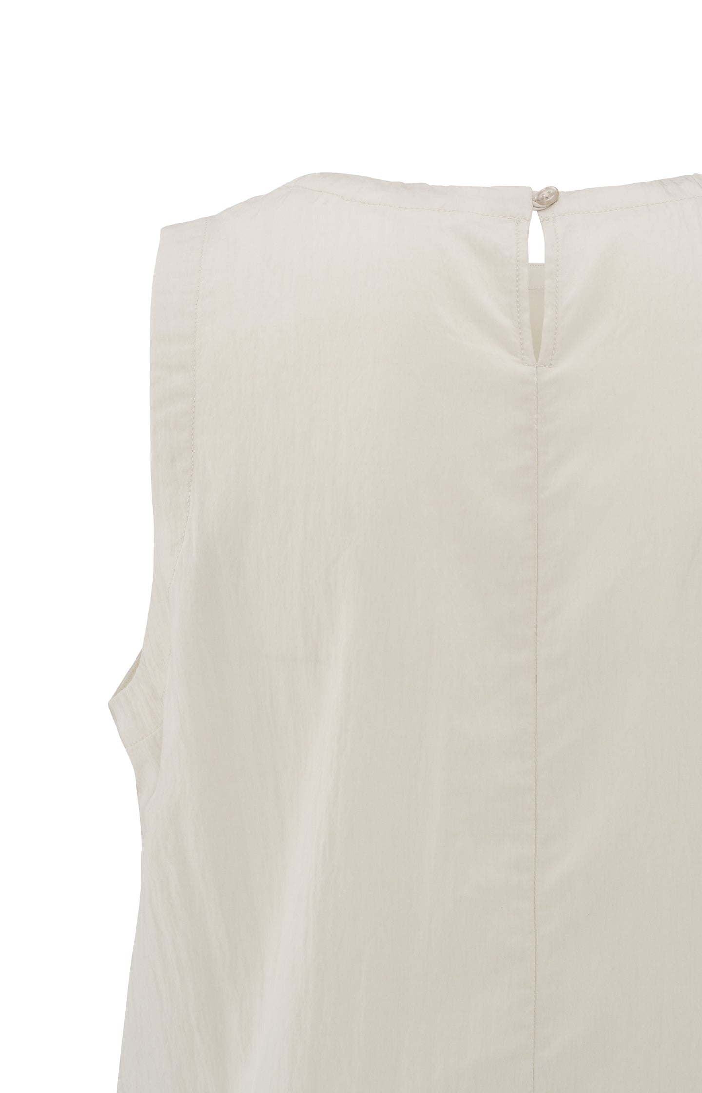 Sleeveless woven top with round neckline