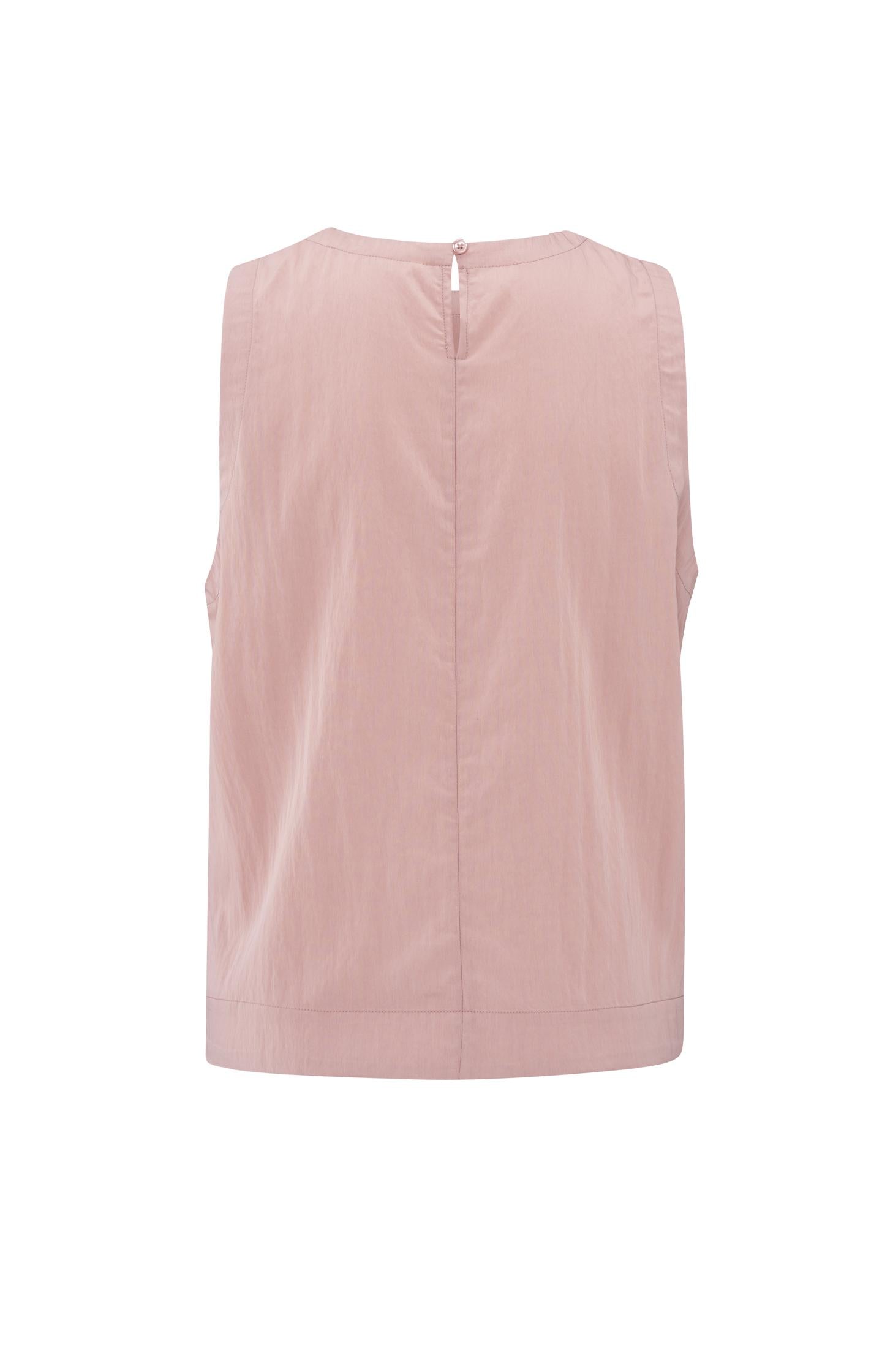 Sleeveless woven top with round neckline