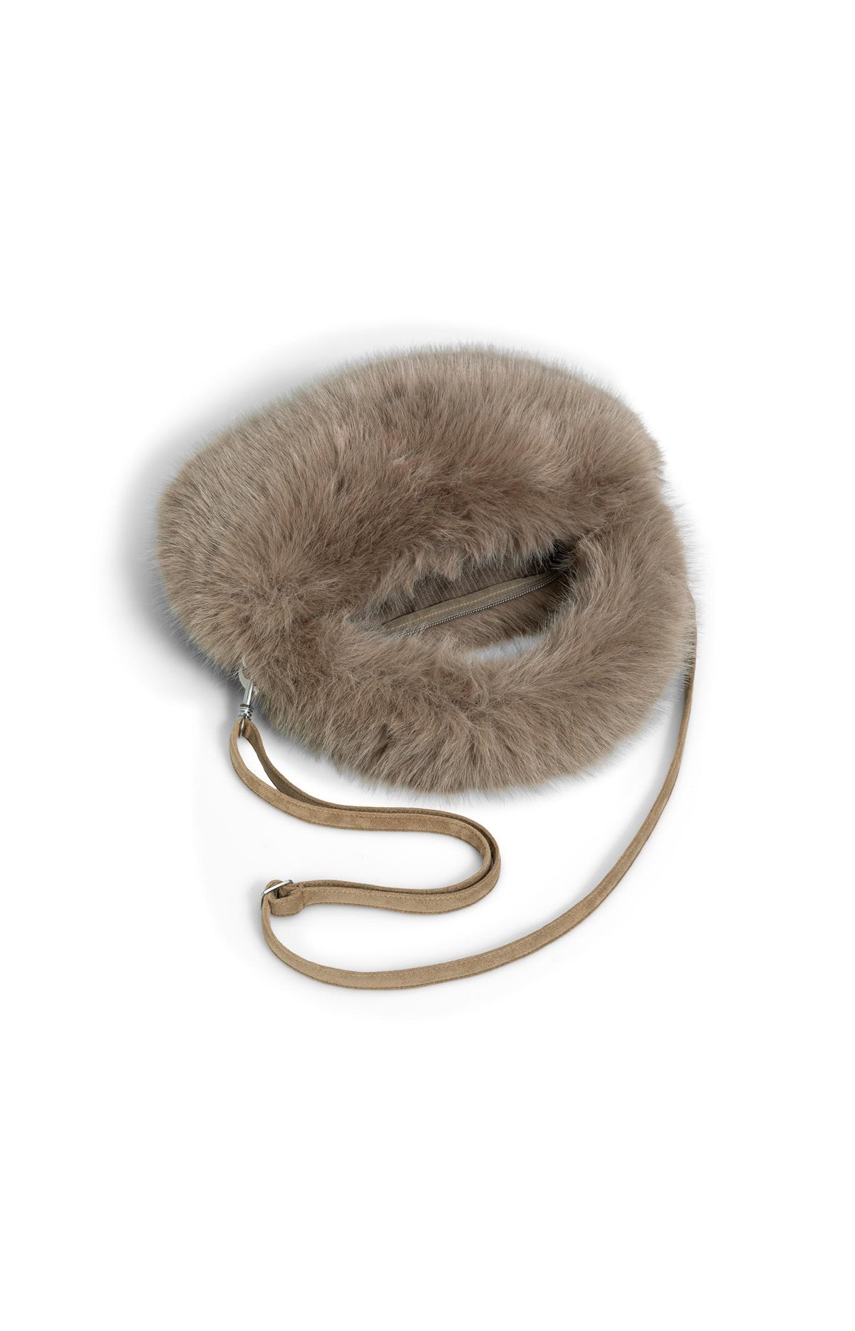 Small round faux fur bag - Otter Brown