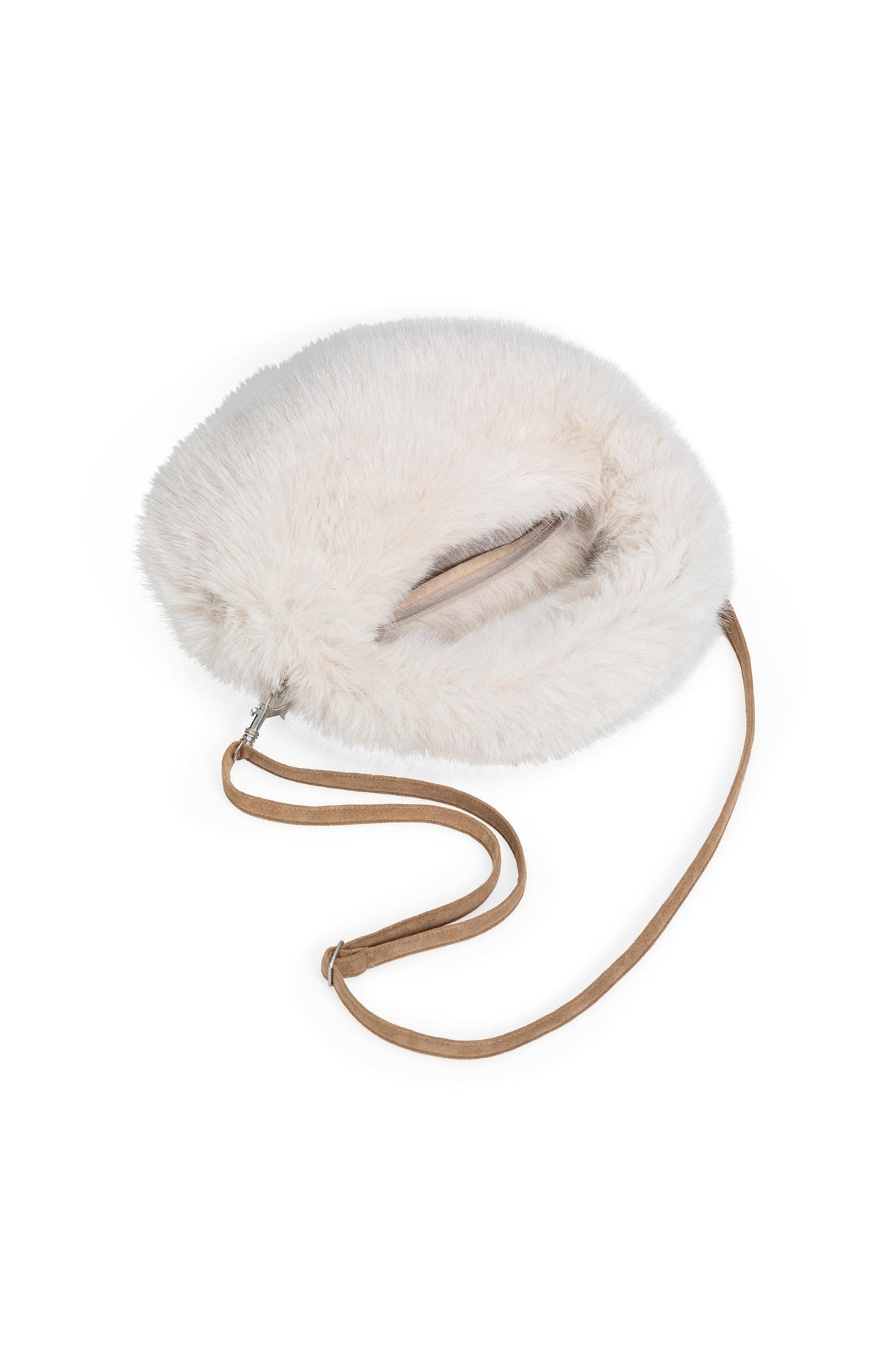 Small round faux fur bag - Pure Cashmere Grey