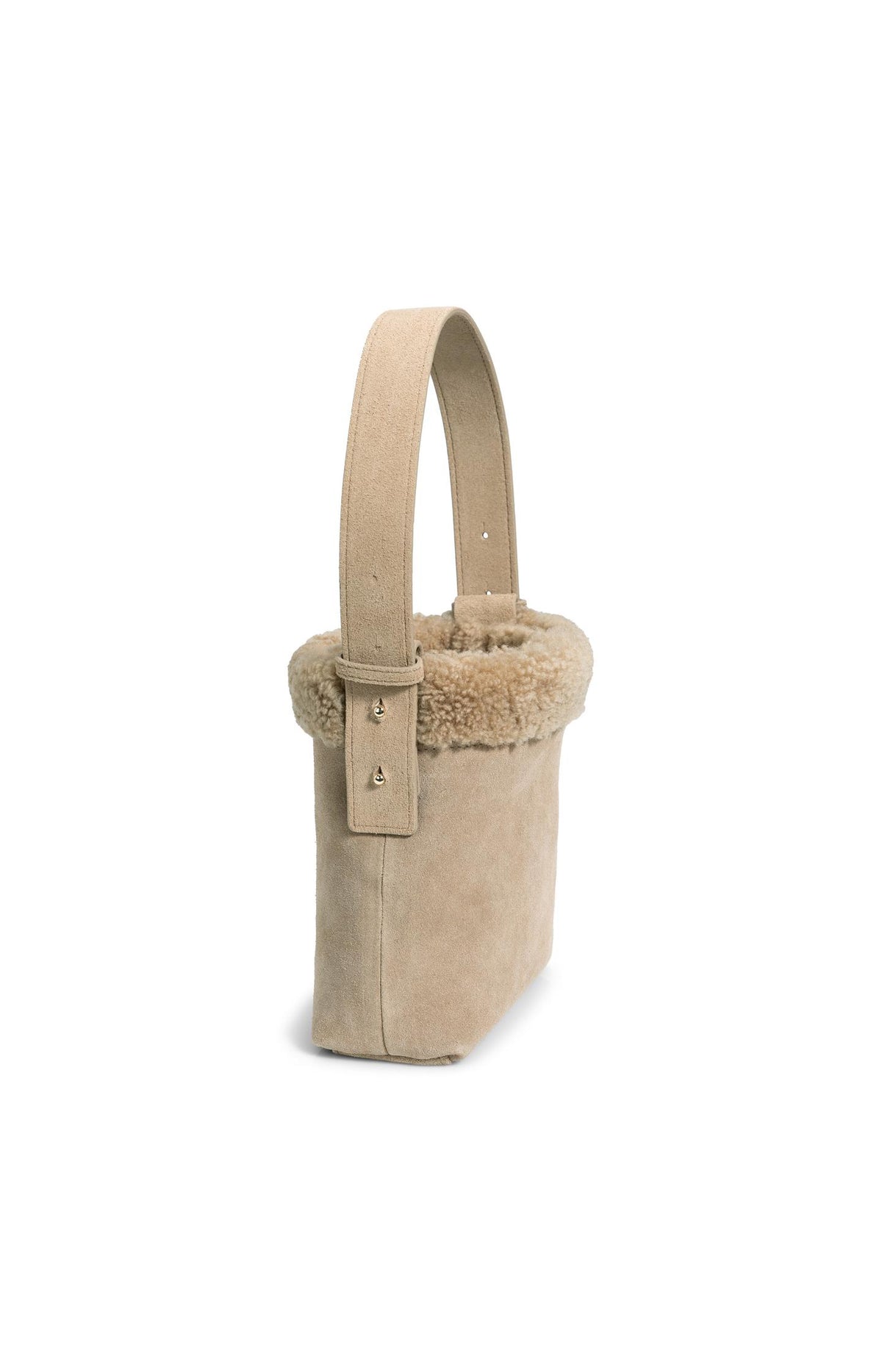 Small suede bag with shearling trim - Cornstalk Brown