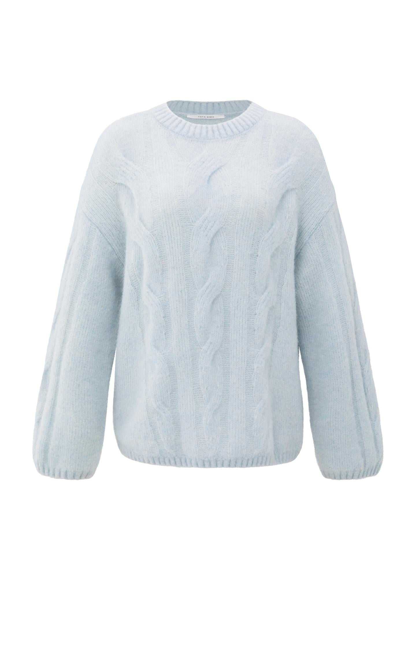 Soft cable knit sweater with round neck and long sleeves - Type: product