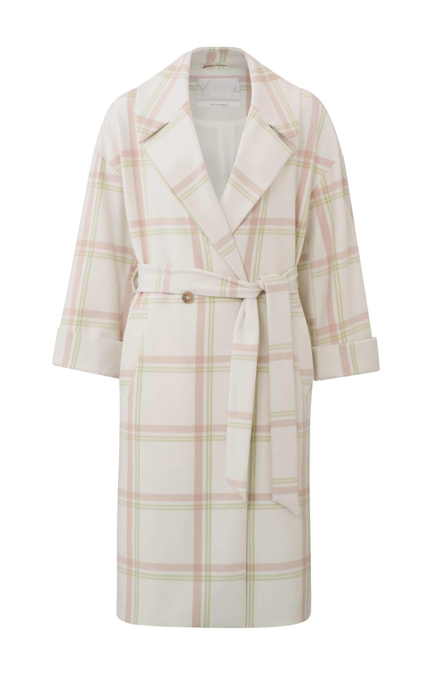 Soft coat with check print, long sleeves and buttons - Type: product