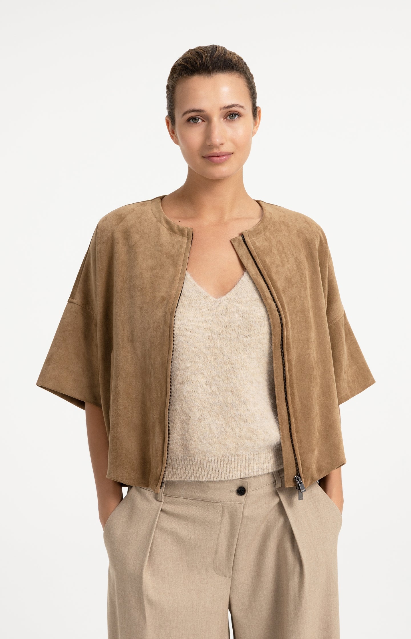 Soft knit spencer with deep V-neck