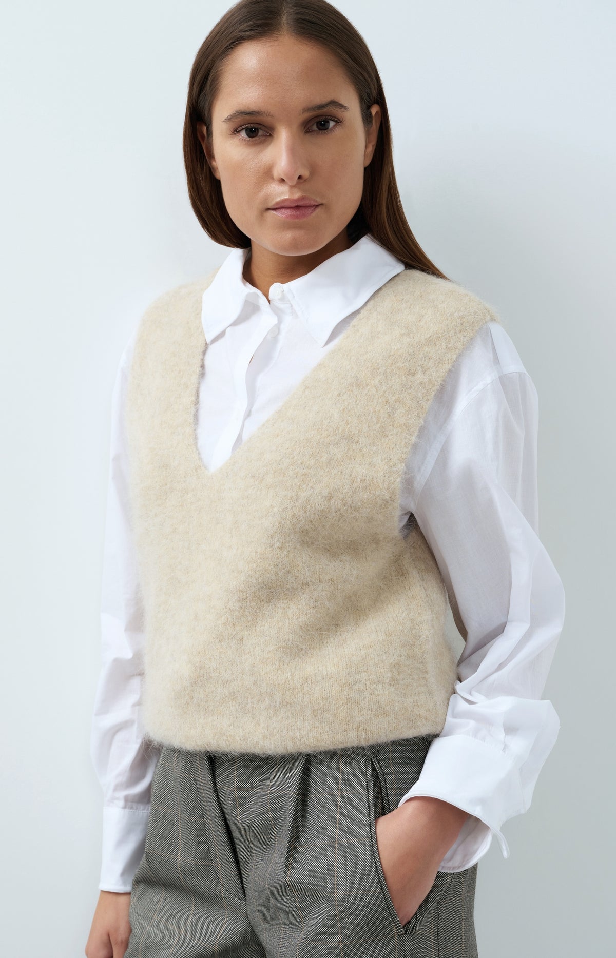 Soft knit spencer with deep V-neck
