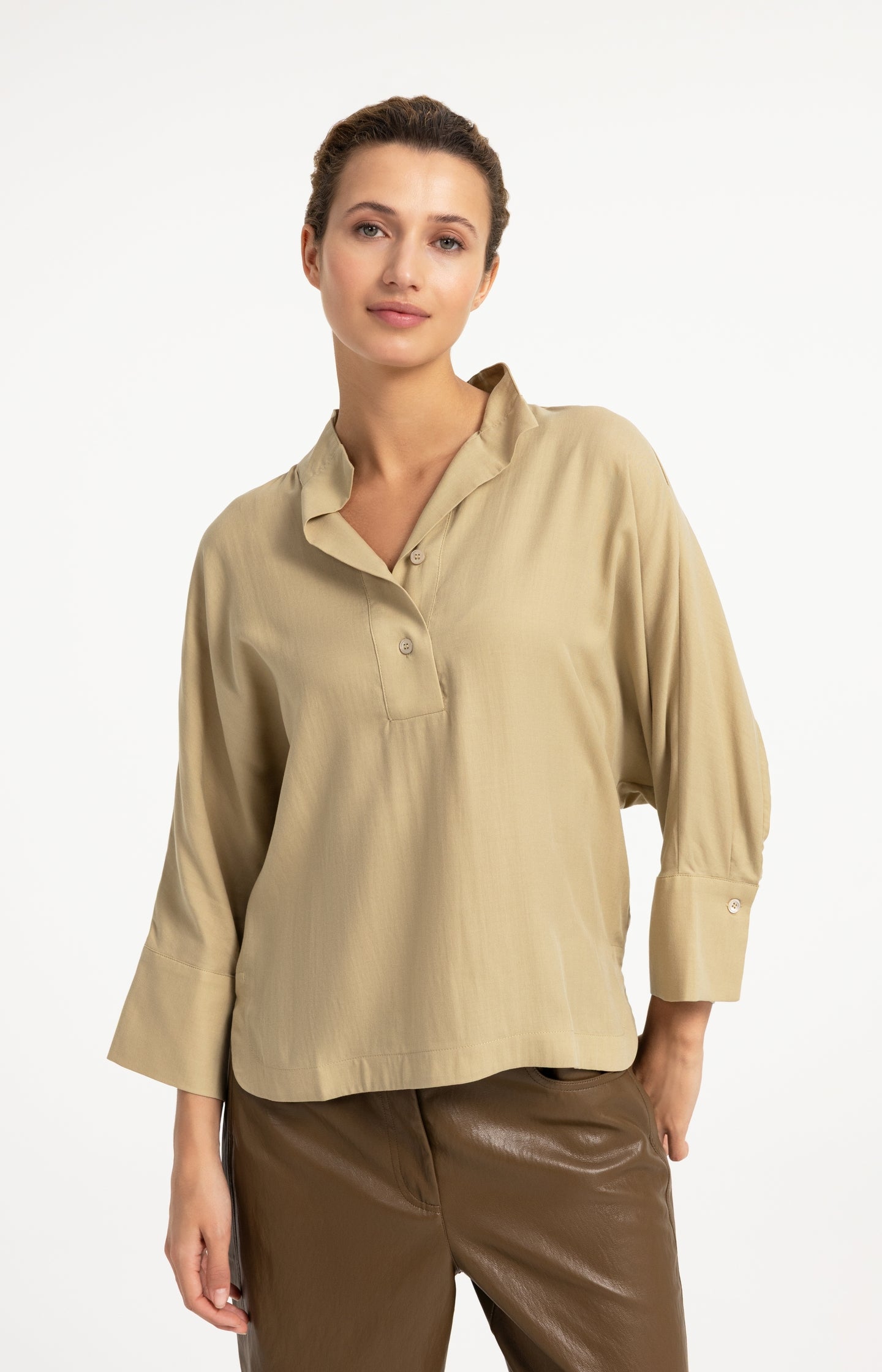 Soft oversized blouse with polo collar