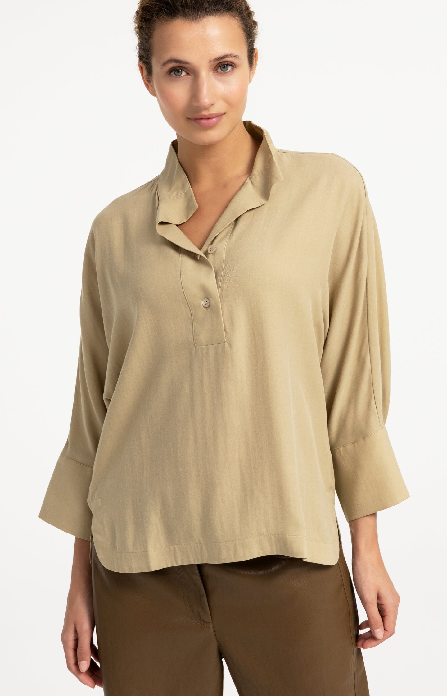 Soft oversized blouse with polo collar