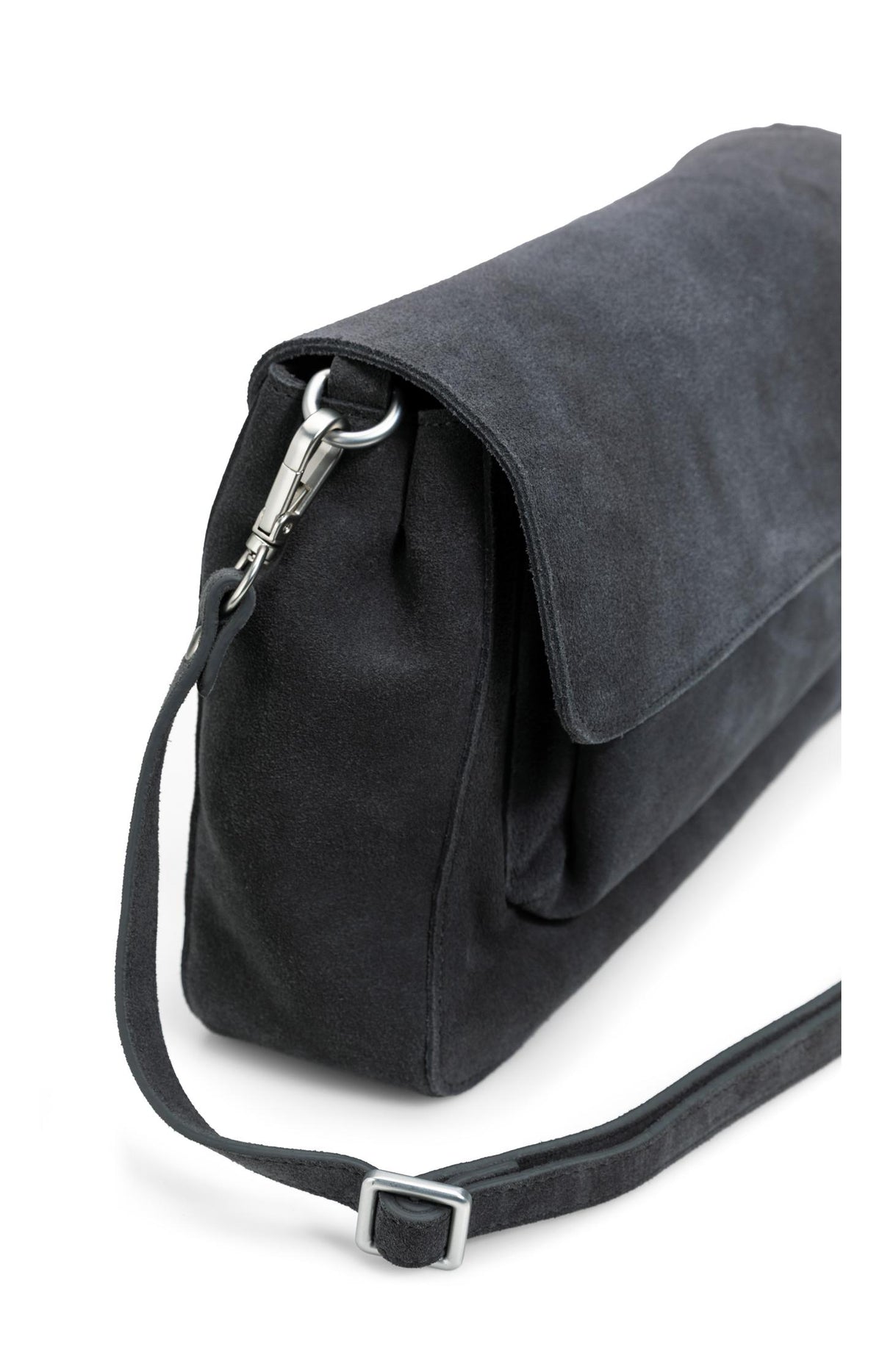 Soft suede shoulder bag with detachable strap - Grey