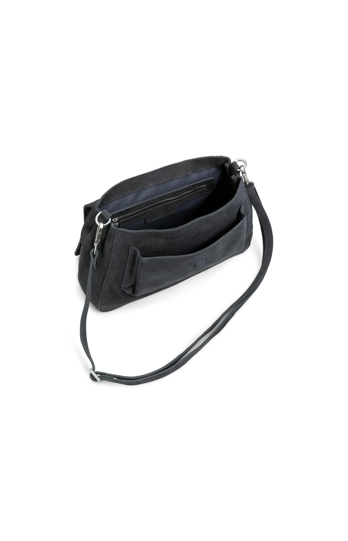 Soft suede shoulder bag with detachable strap - Grey