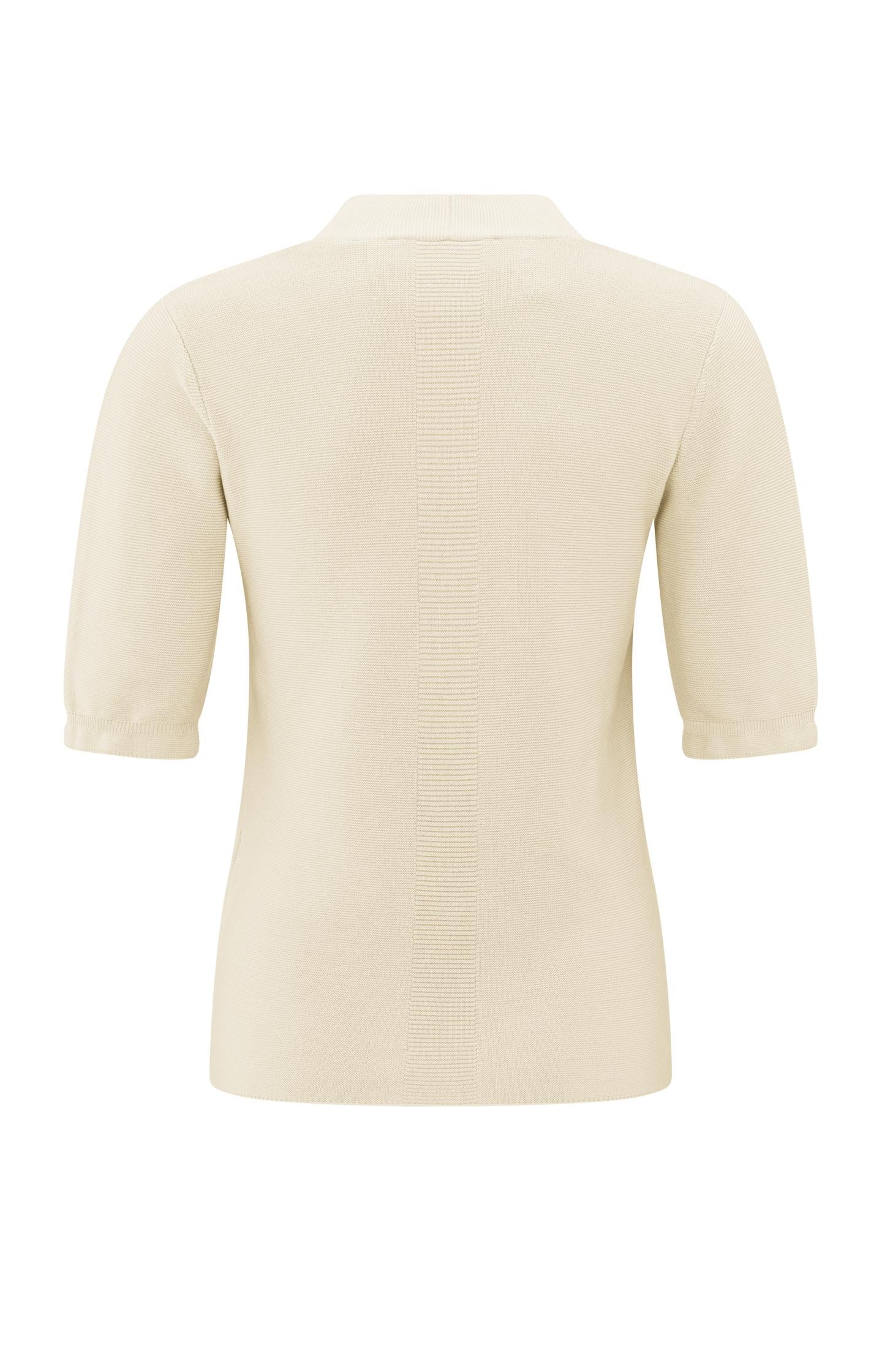 Beige zachte trui met diepe V-hals en korte mouwen – YAYA