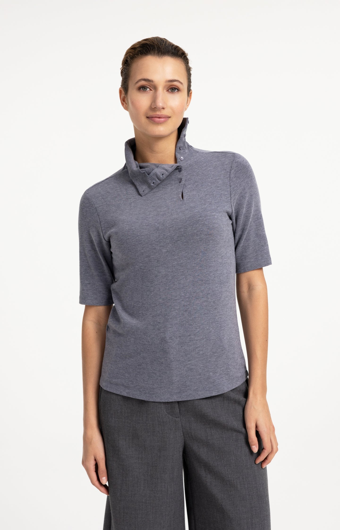Soft top with high neck and button details