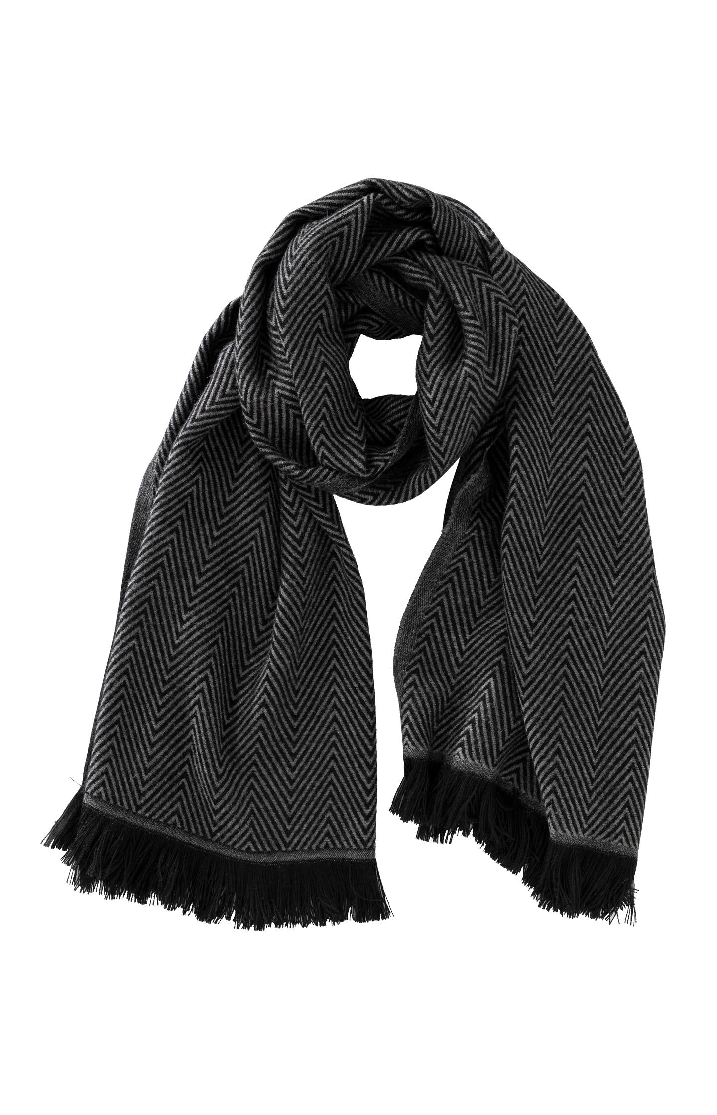 Soft woven scarf with zigzag pattern and fringes - Type: product