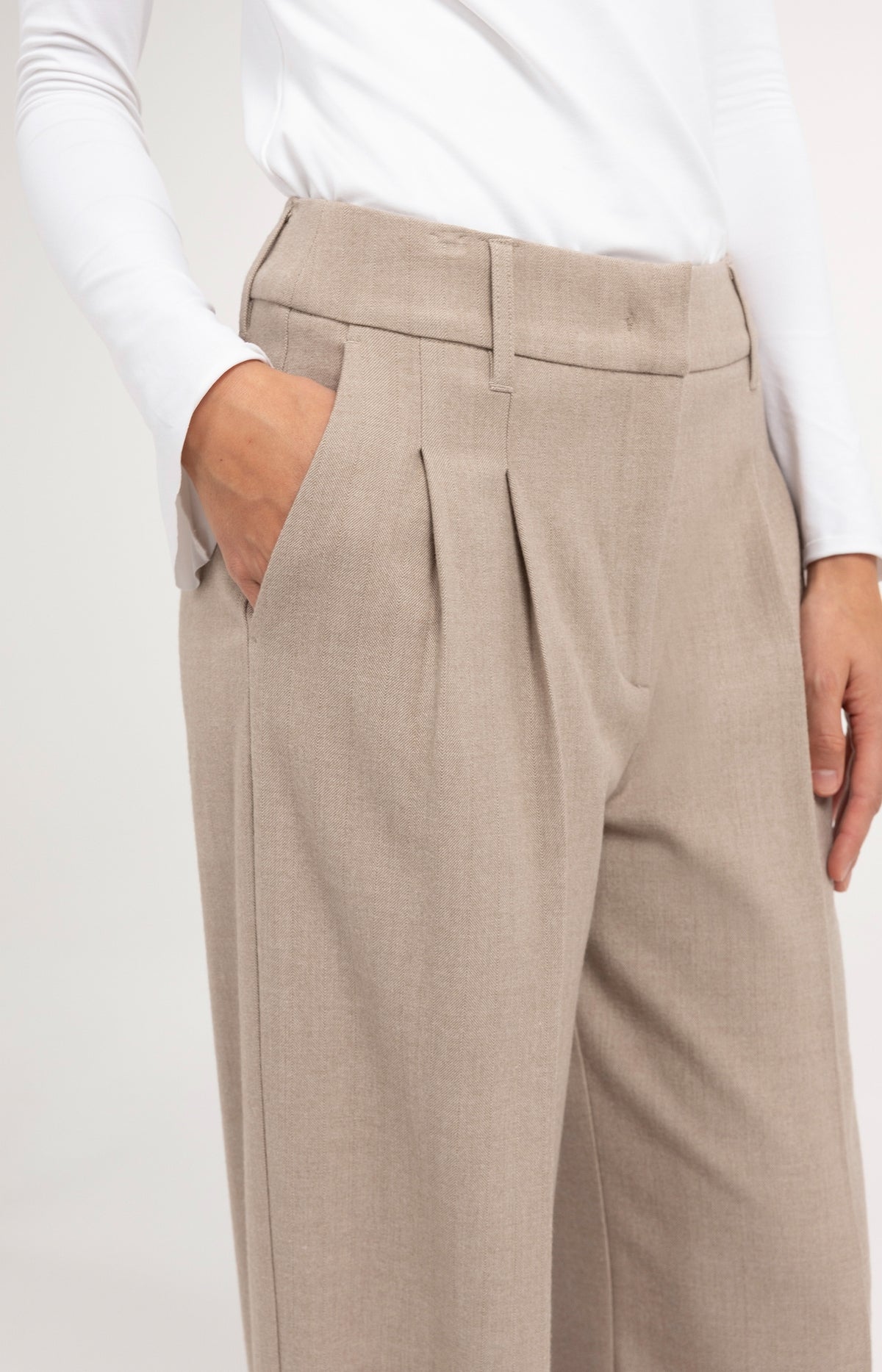 Zachte geweven pantalon met wijde pijpen - Beige Melange