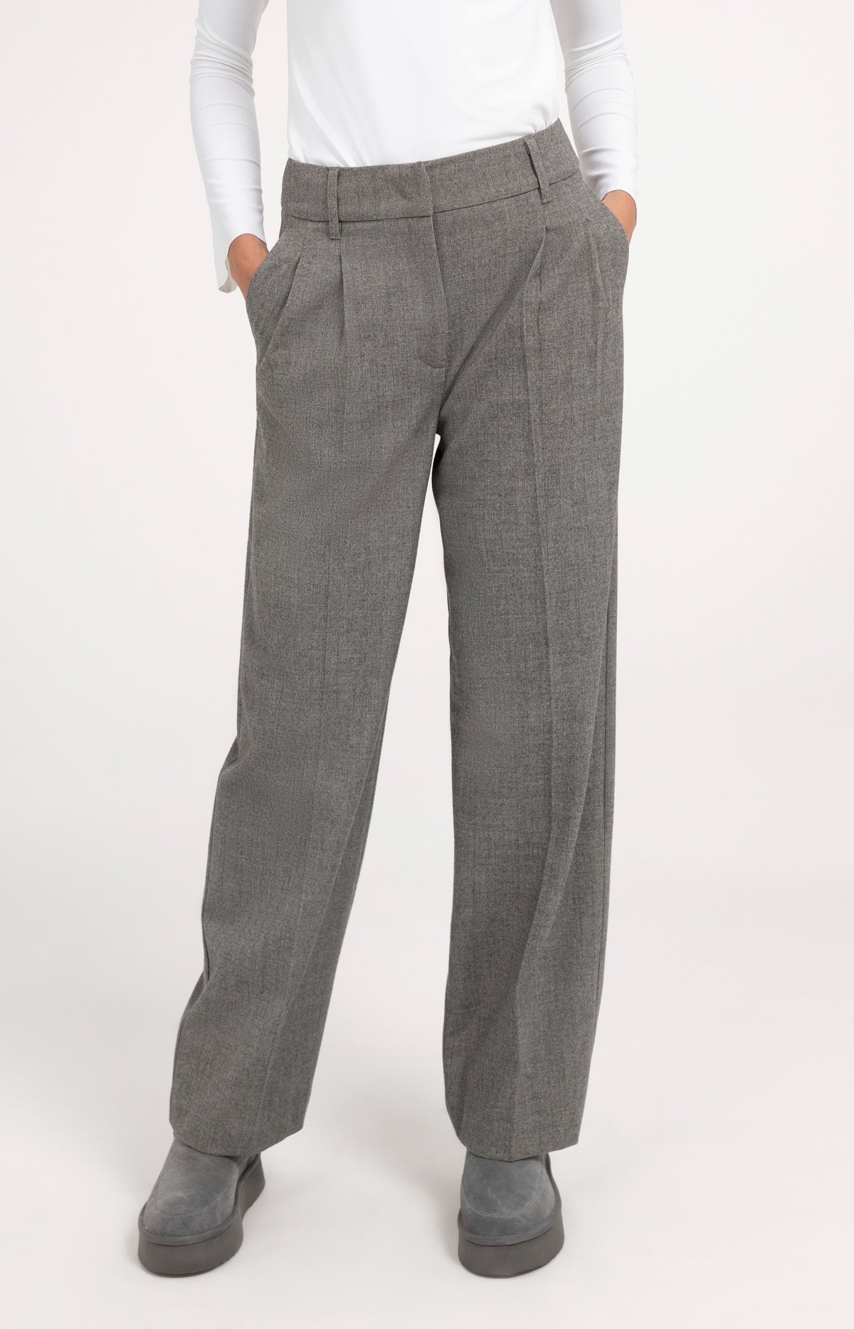 Zachte geweven pantalon met wijde pijpen - Medium Grey Melange