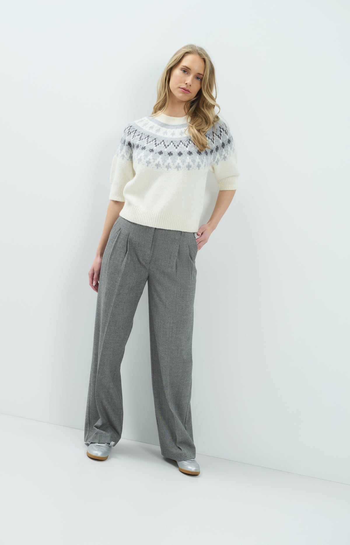 Soft woven trousers with wide legs - Medium Grey Melange