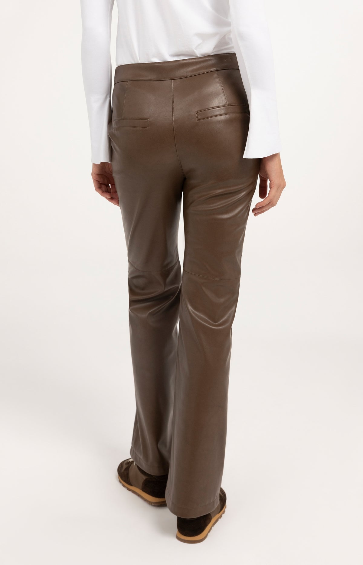 Stretch faux leather flared trousers - Cocoa Brown