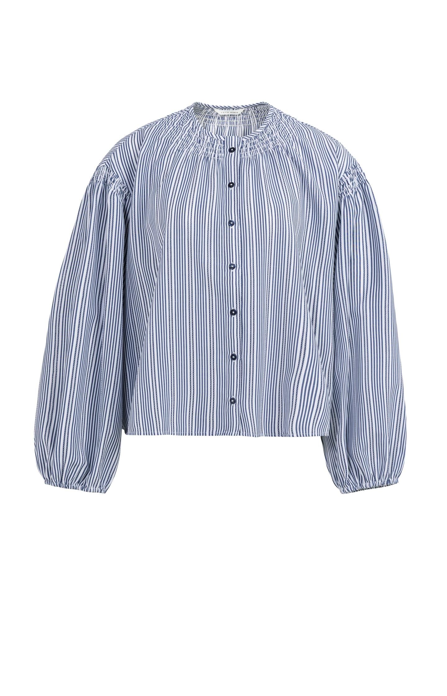 Striped blouse with shirred details at the shoulders