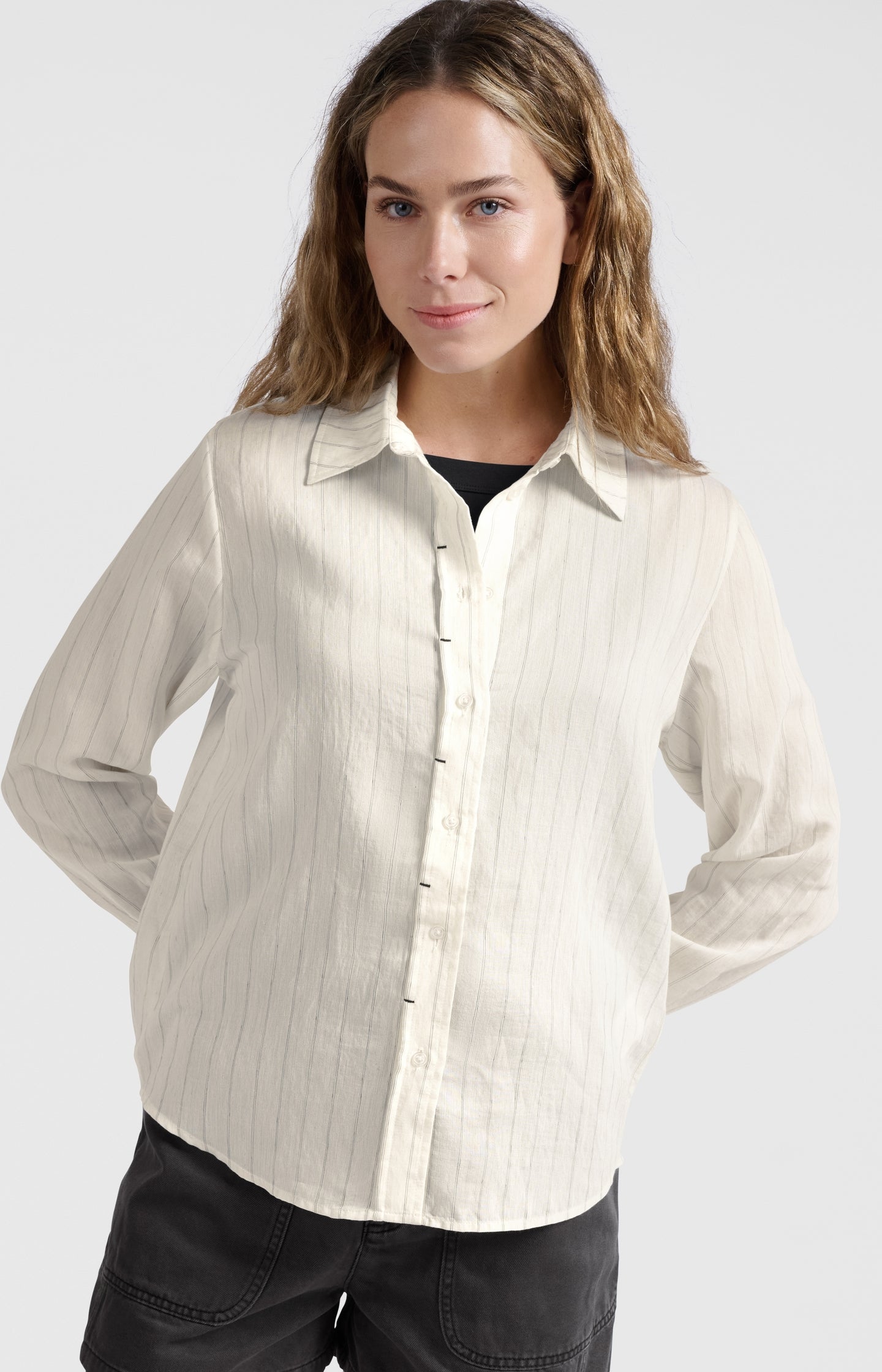 Striped blouse with tack detail and regular fit
