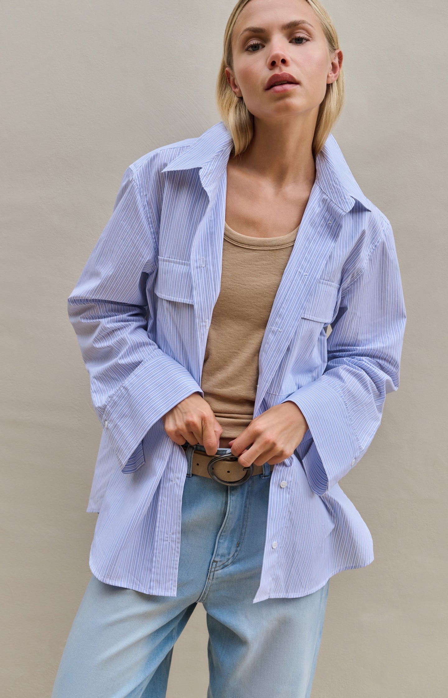 Striped boyfriend blouse with adjustable cuffs