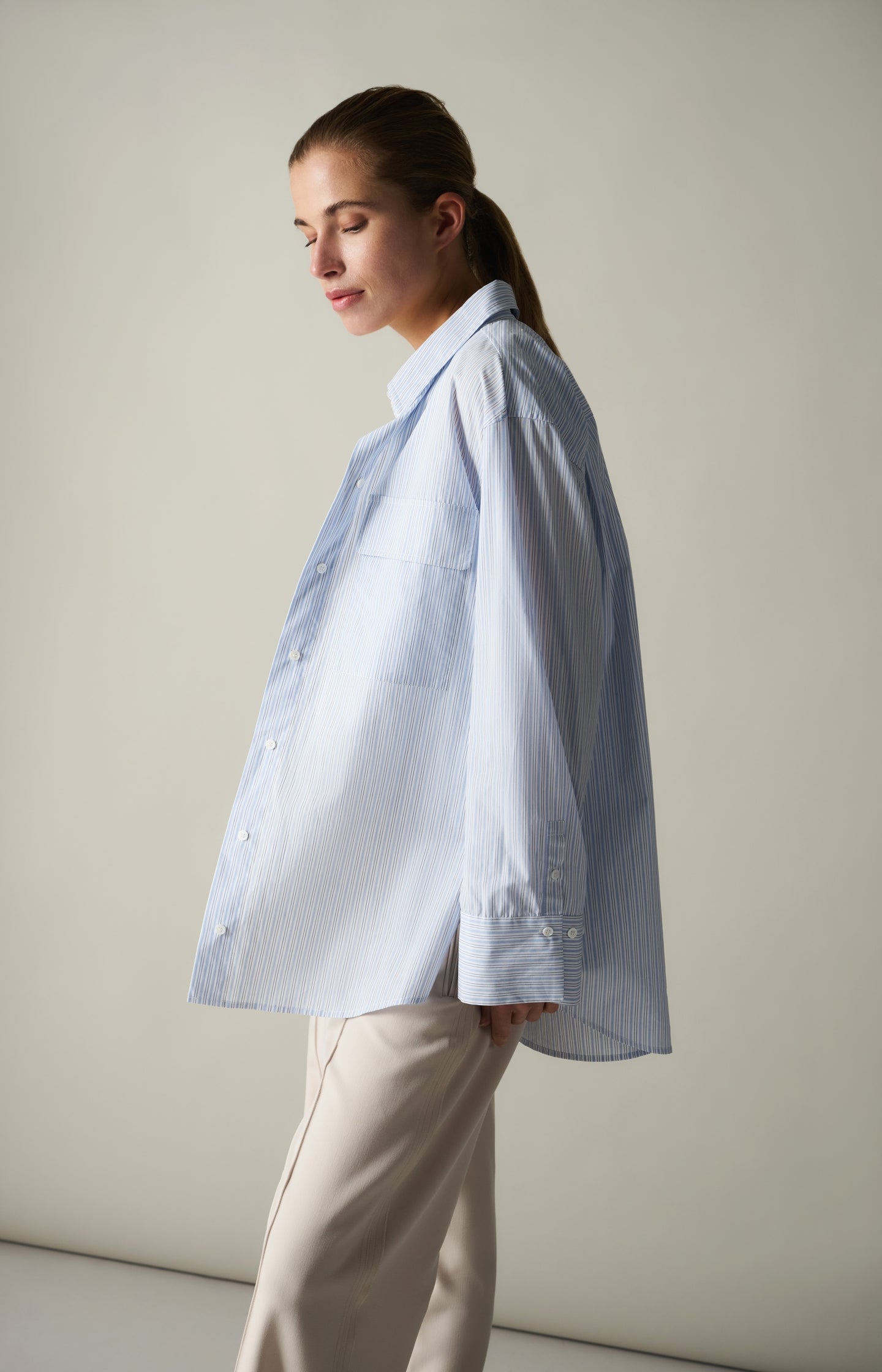 Striped boyfriend blouse with adjustable cuffs