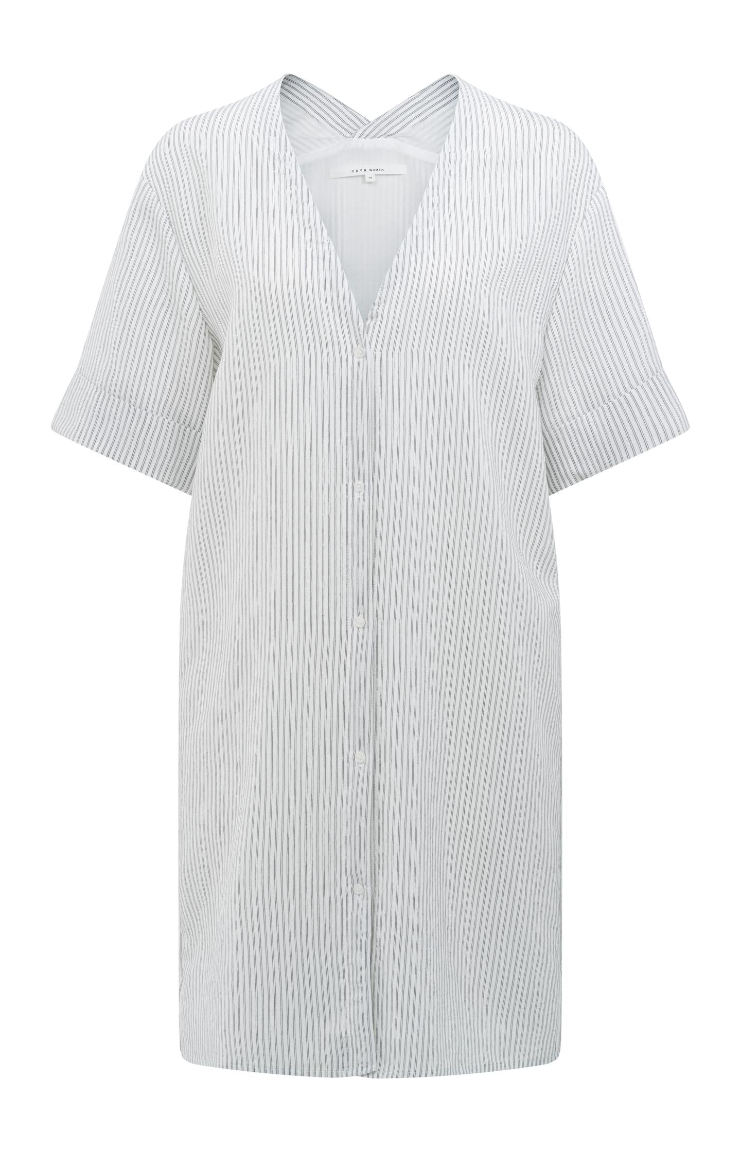 Striped dress with V-neck and crossover back