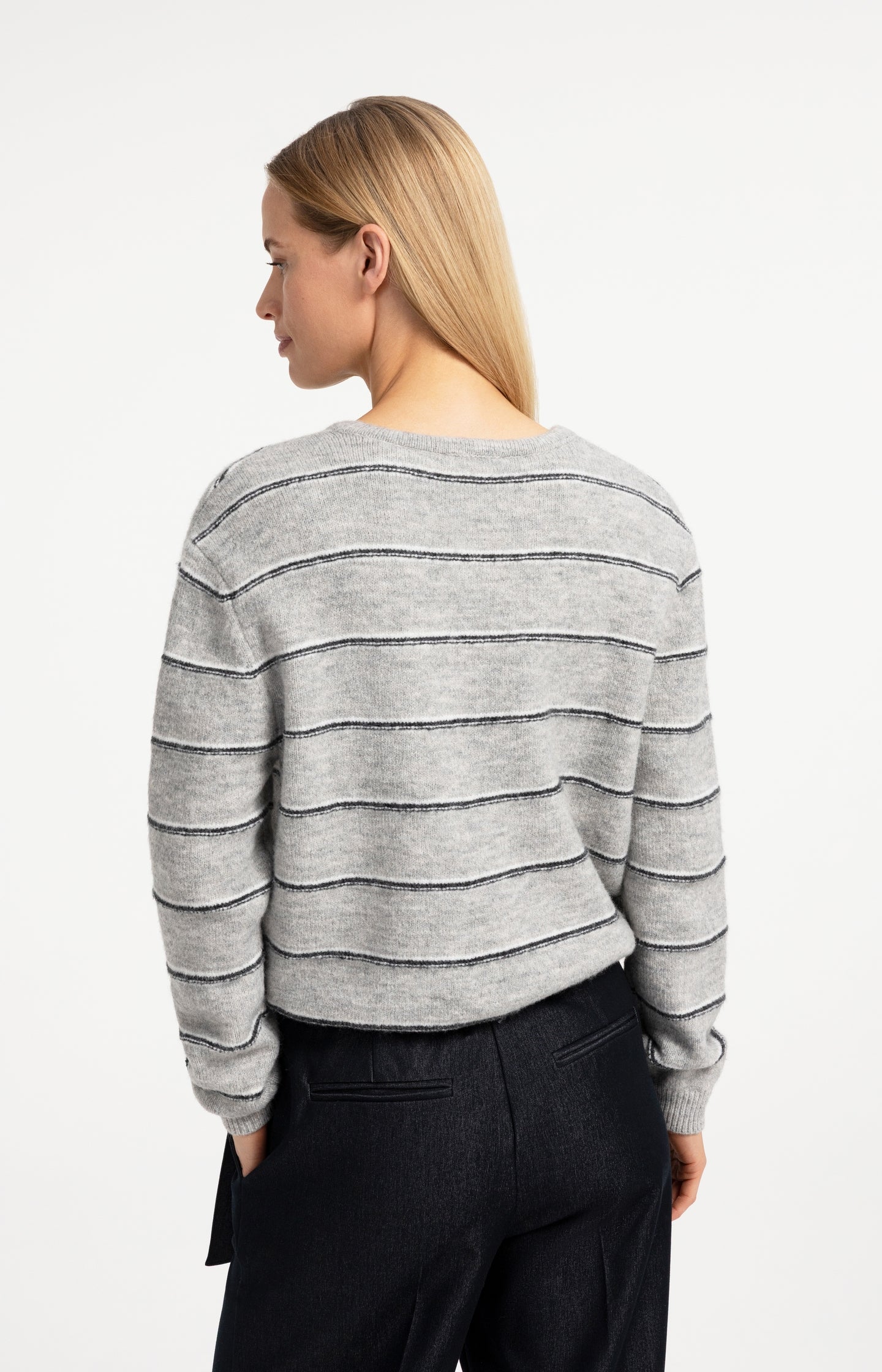 Striped knitted cardigan with tie detail