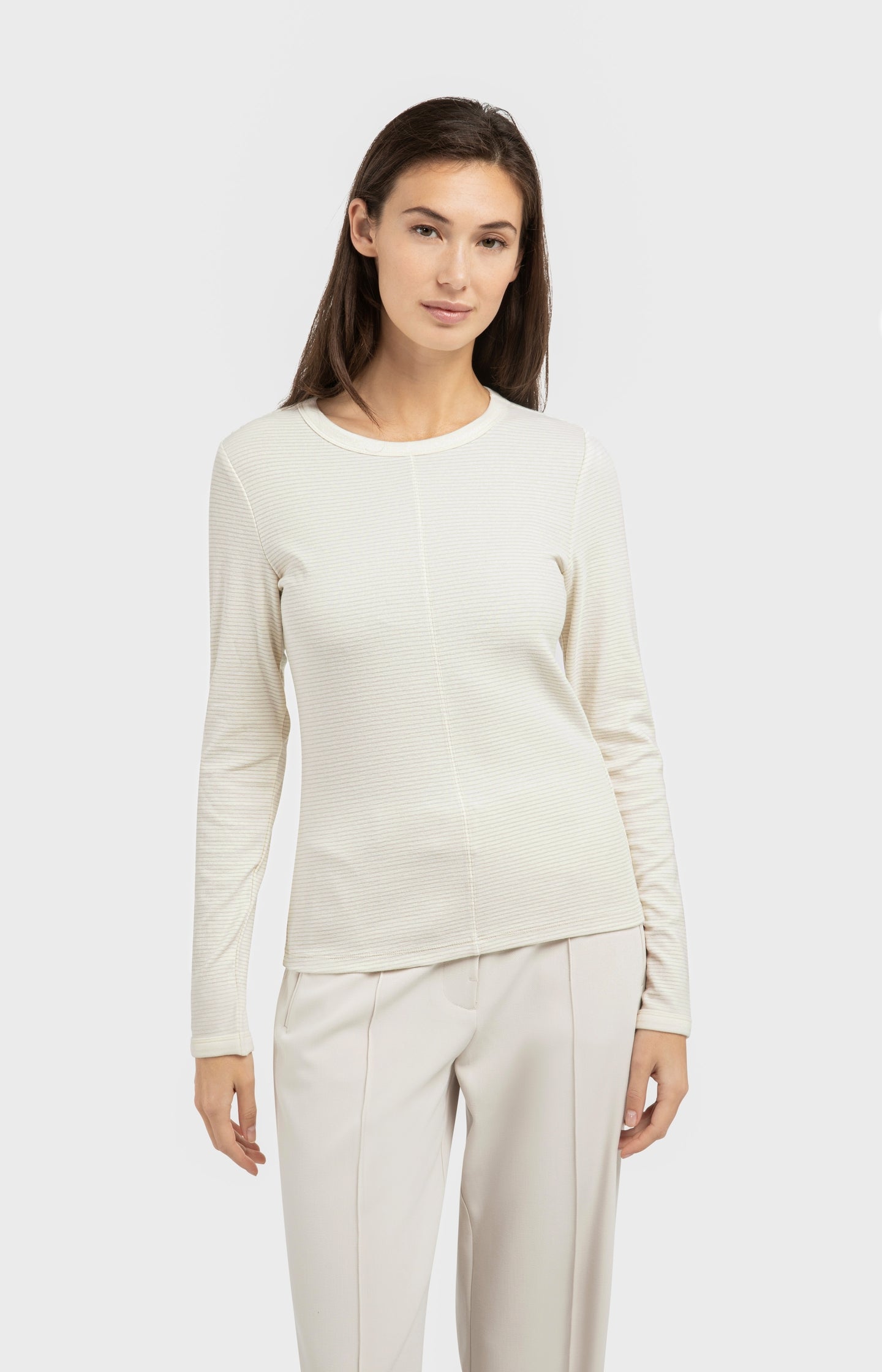 Striped long sleeve top with round neckline