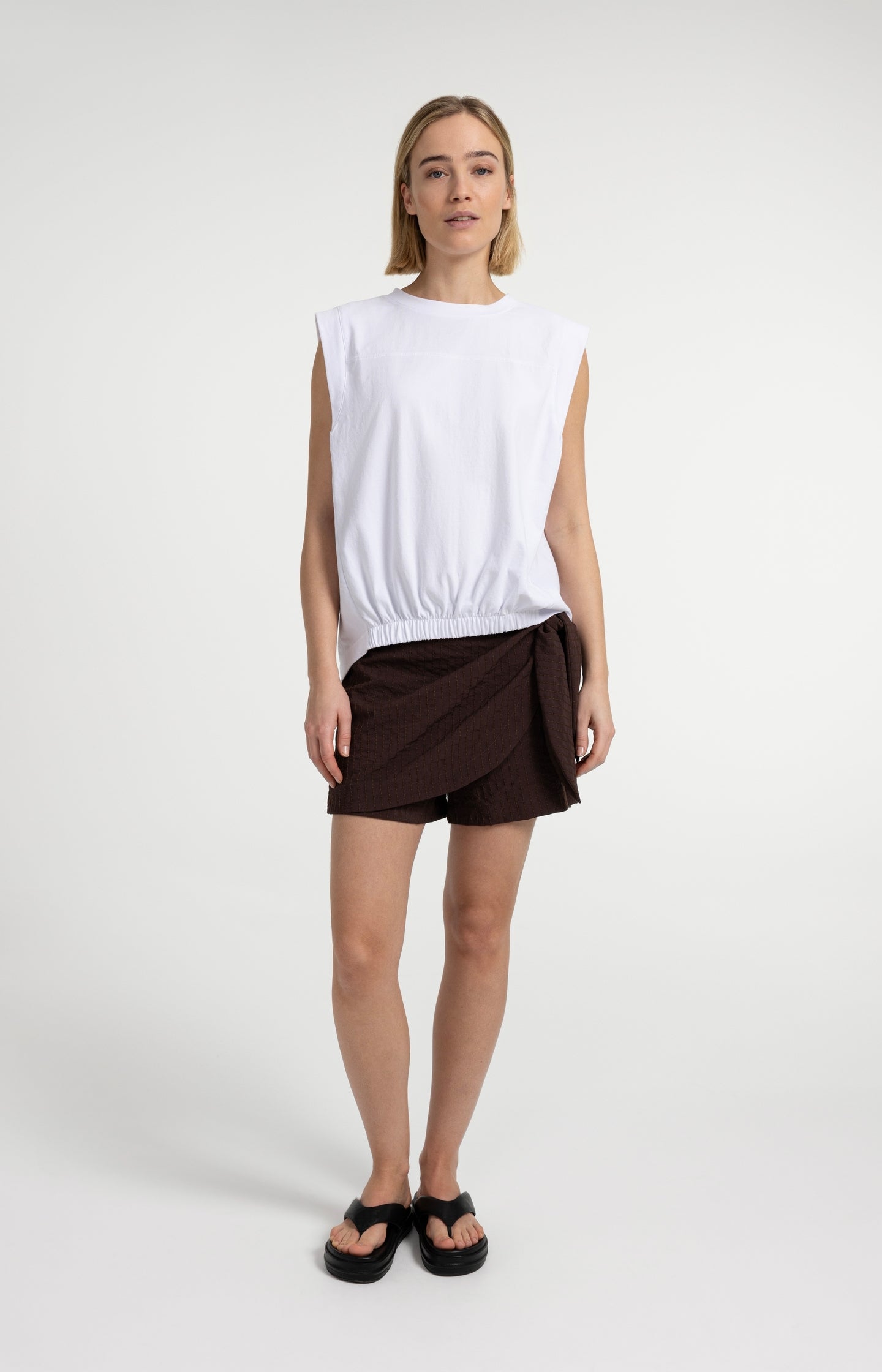 Striped skort with wrap-effect and tie detail