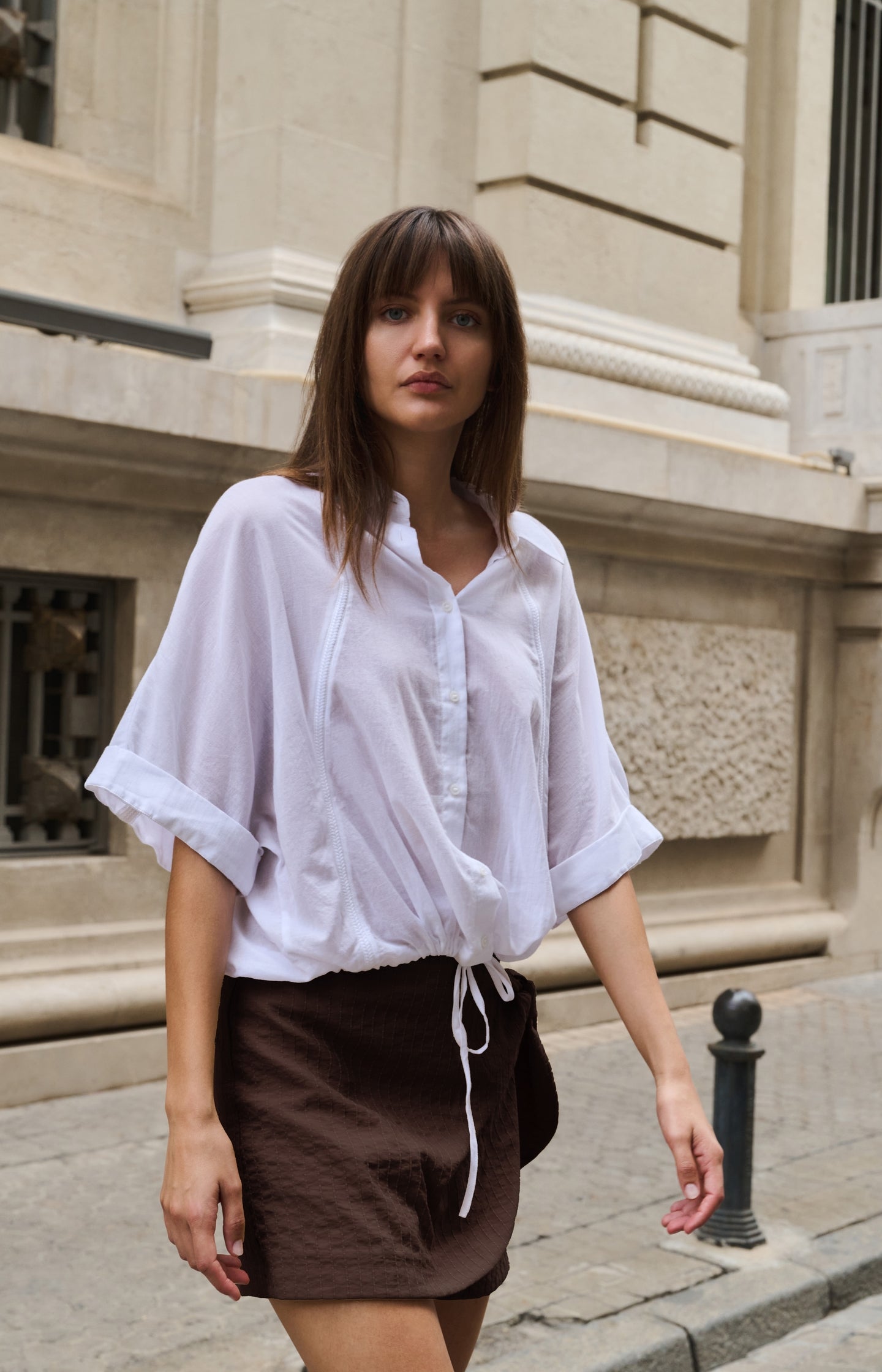 Striped skort with wrap-effect and tie detail - Type: lookbook