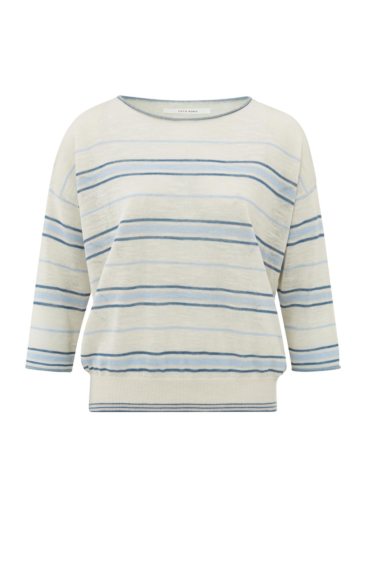 Striped sweater with boatneck, long sleeves and rib details - Type: product