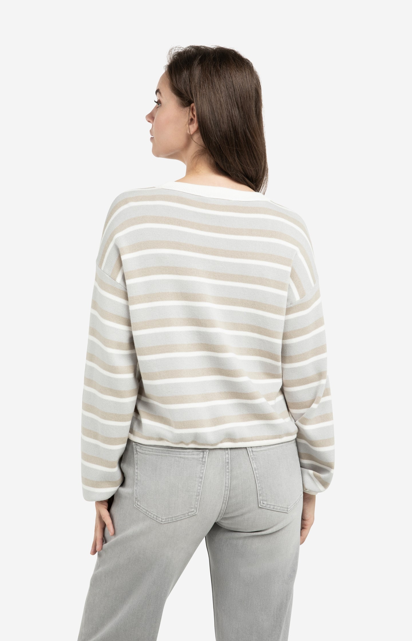Striped sweater with drawstring hem