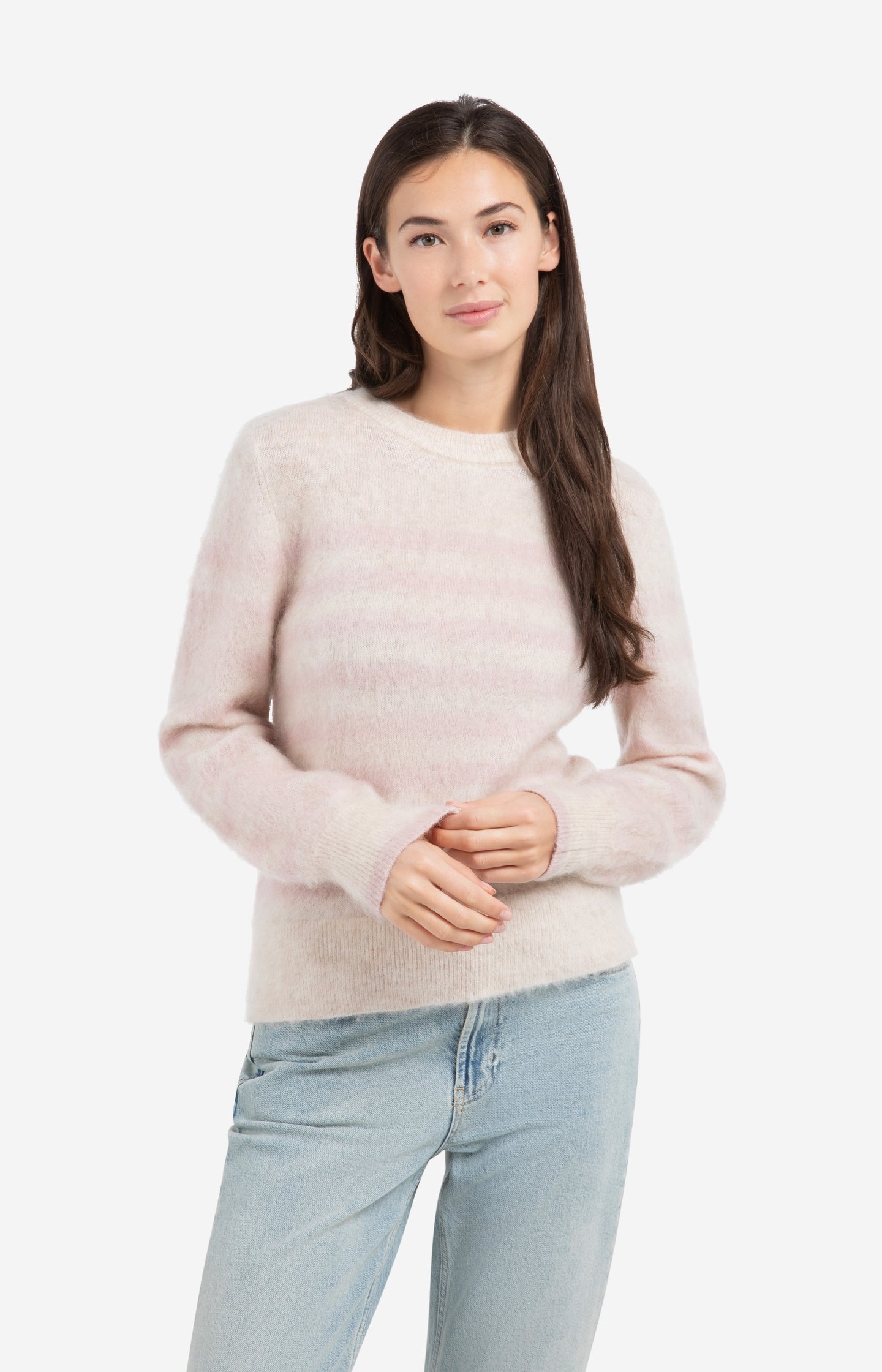 Striped sweater with round neck and long sleeves